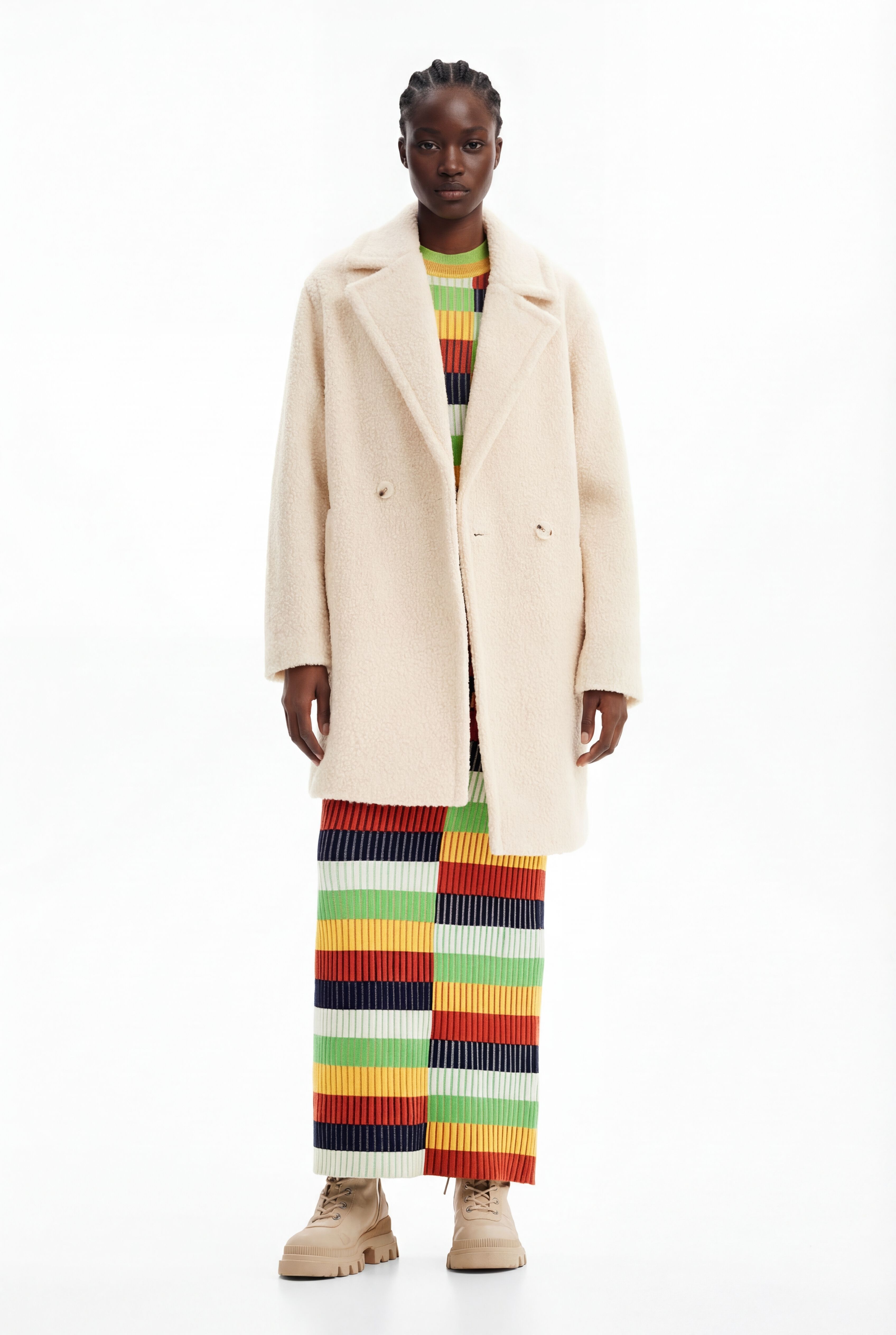 Desigual Bouclé jas met overslag in wit