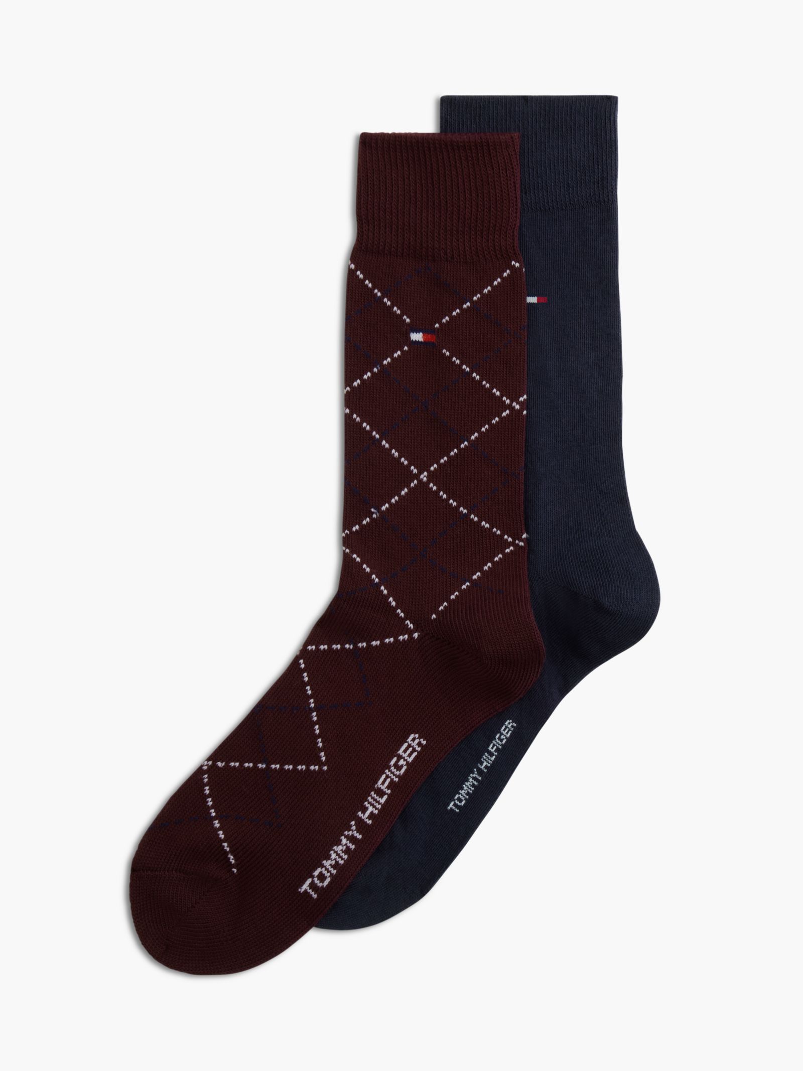 Tommy Hilfiger Set van 2 paar sokken met Argyle design en geborduurde vlag in bruin