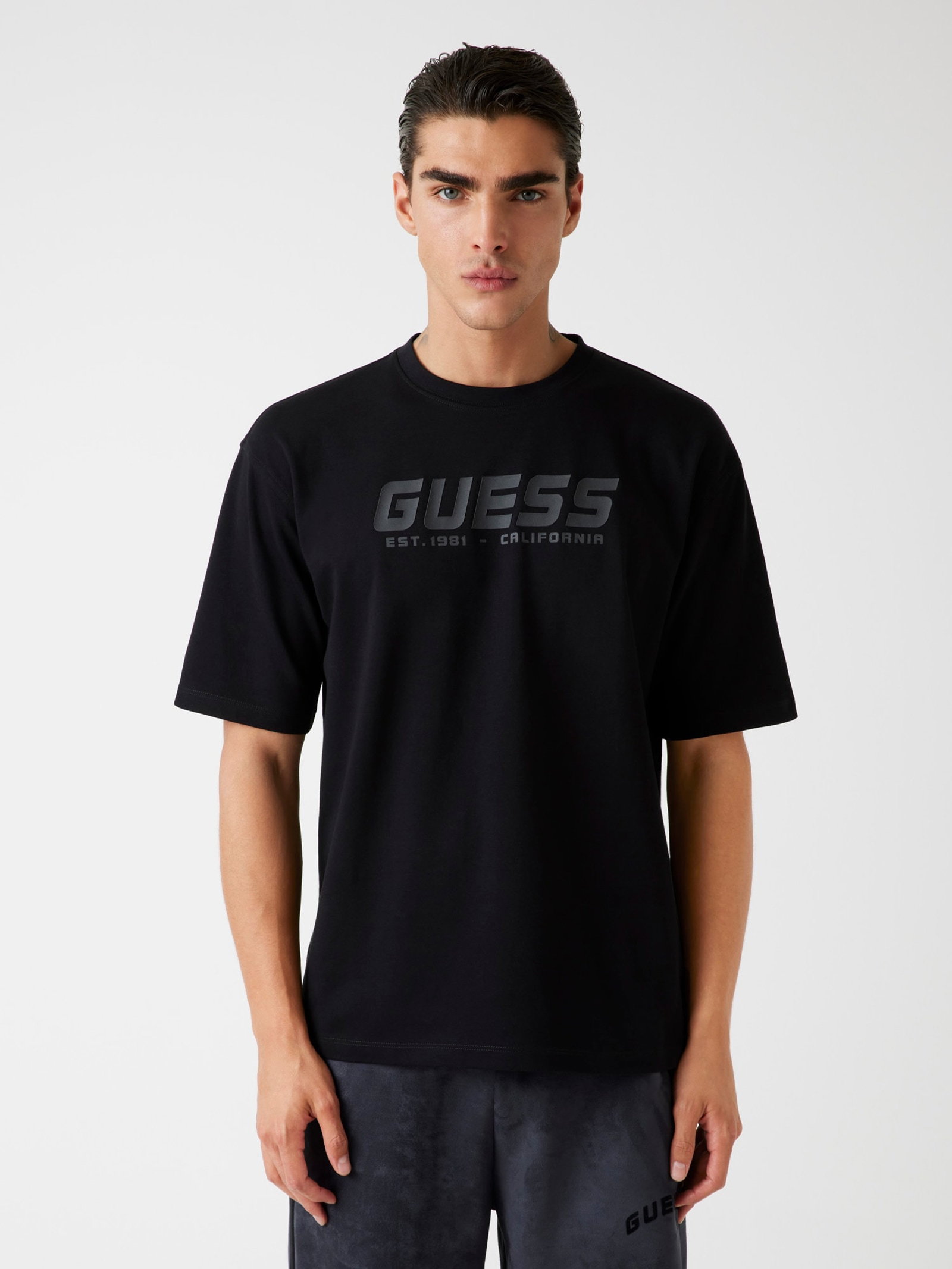 Guess T-Shirt Met Geprint Logo in zwart