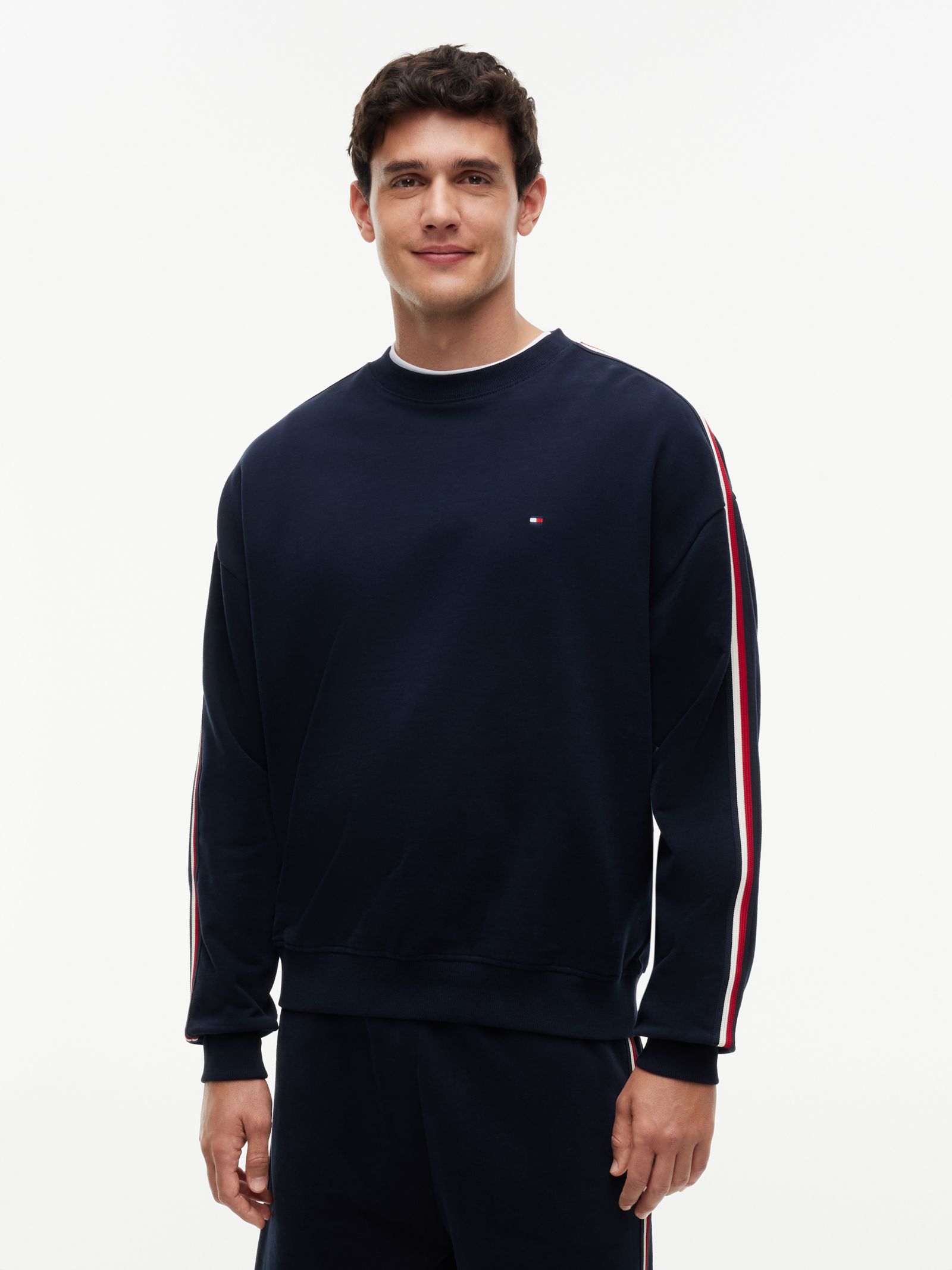 Tommy Hilfiger Terry tracktop met signature streep in marine