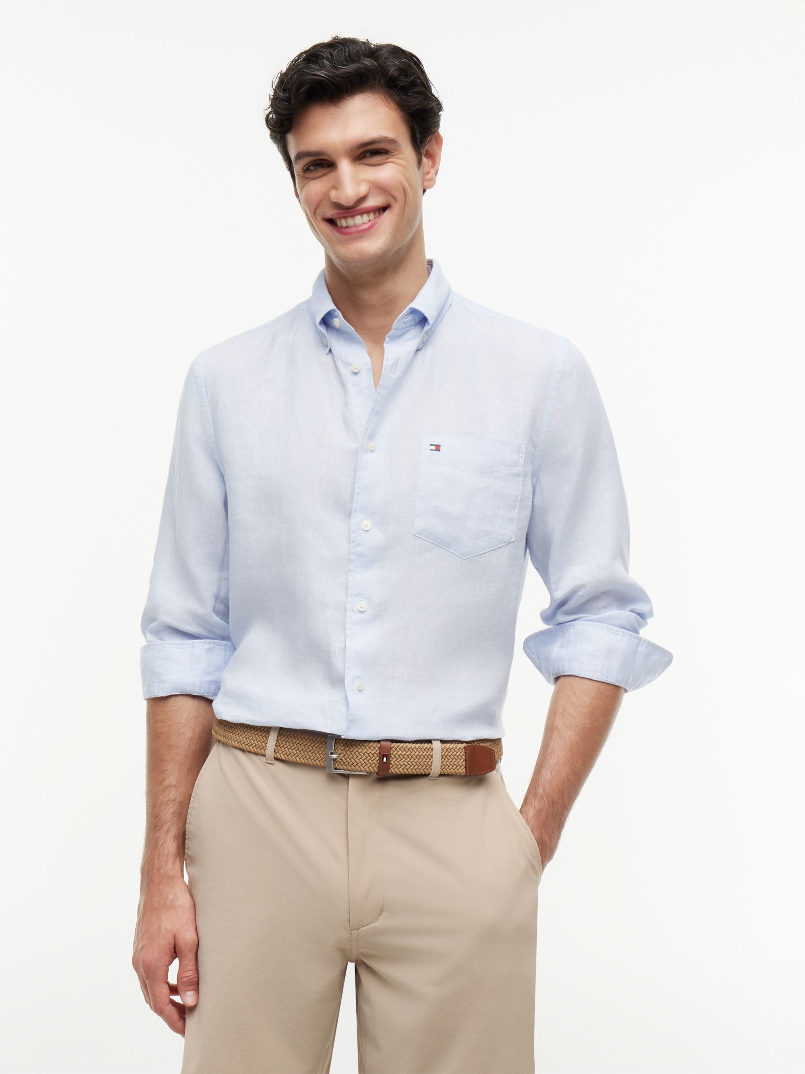 Tommy Hilfiger Regular fit overhemd van puur linnen met wassing in blauw