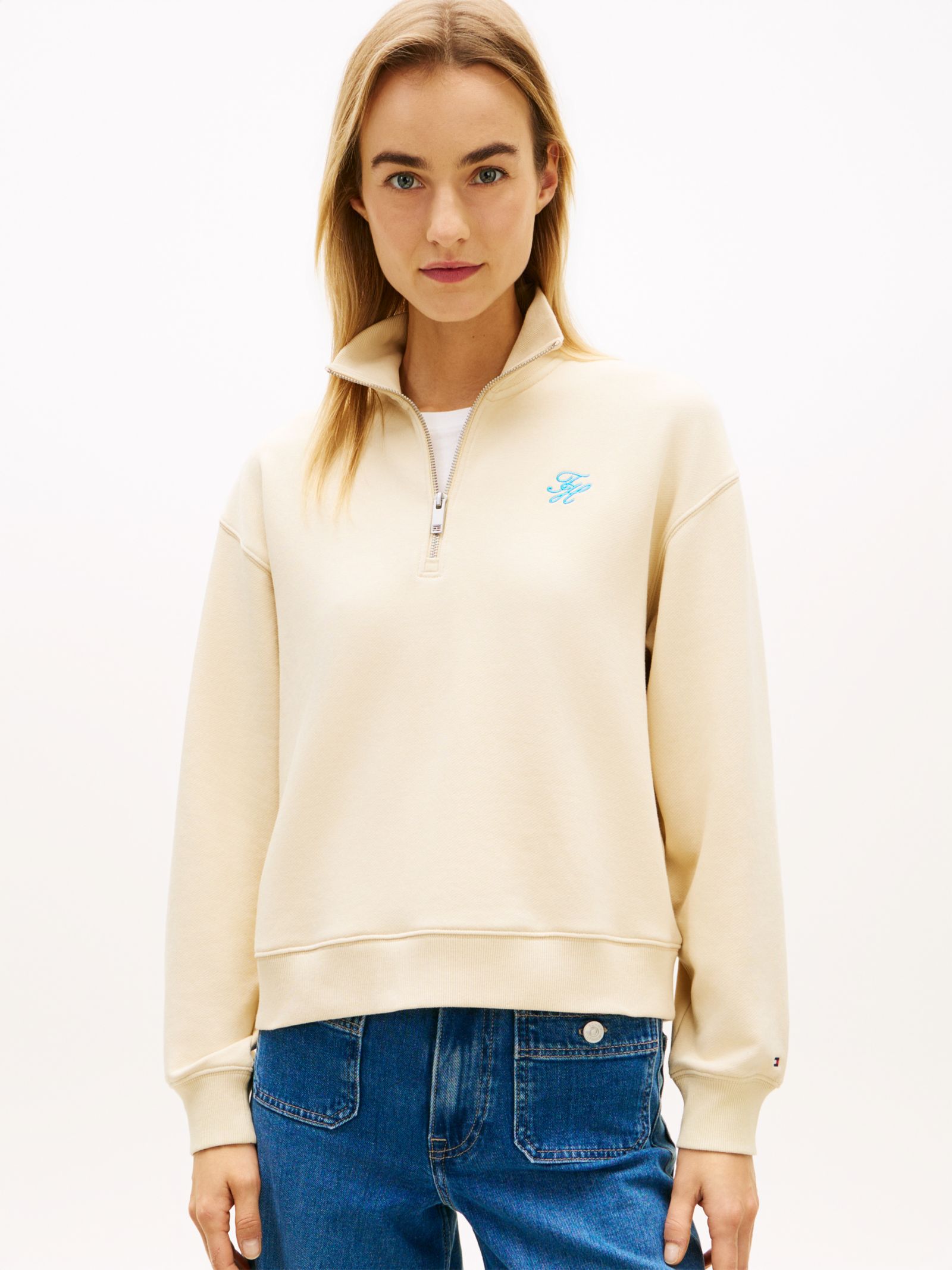 Tommy Hilfiger Terry trui met quarter zip en geborduurd logo
