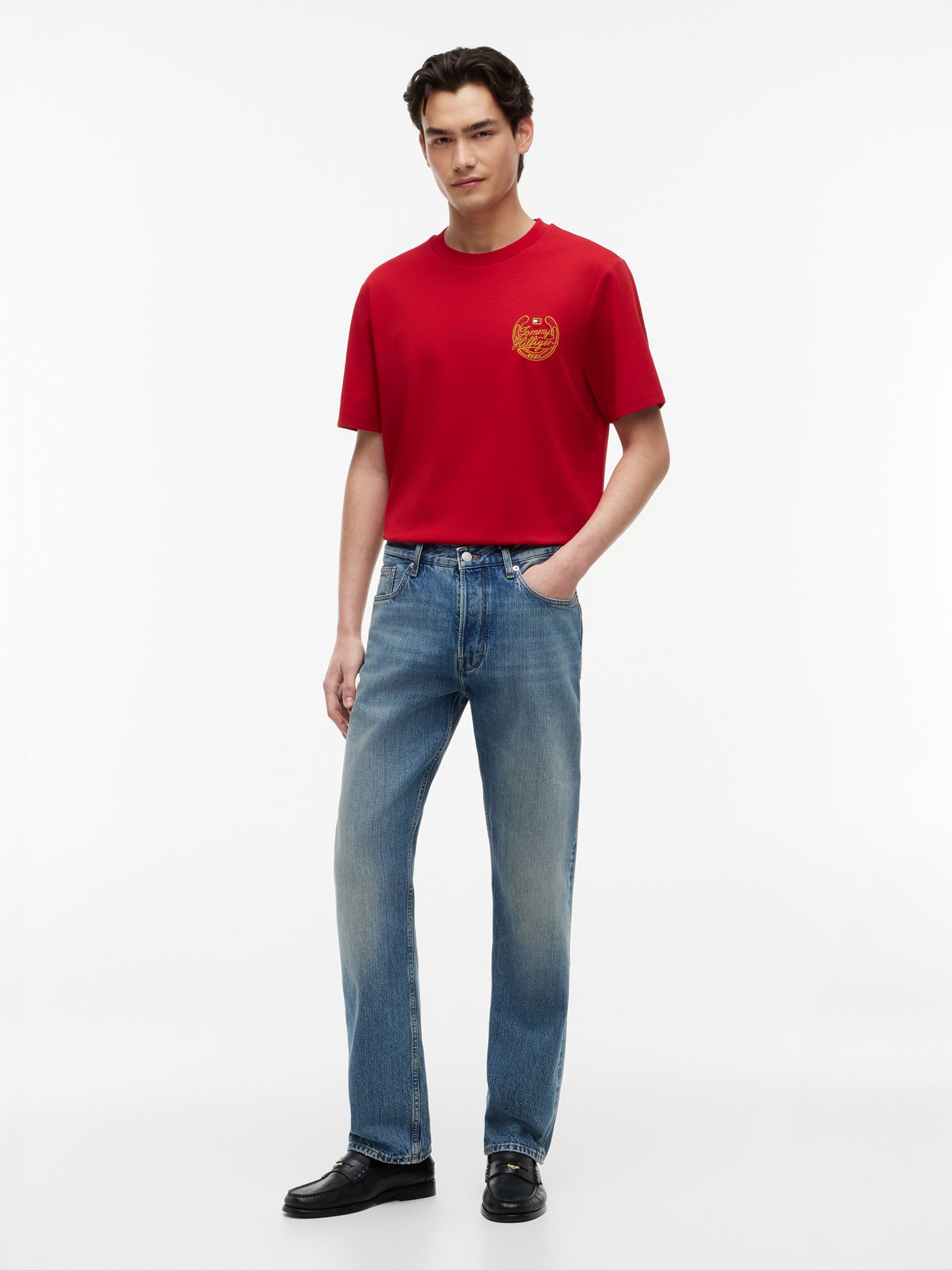 Tommy Hilfiger Dover regular straight jeans met whiskers in blauw