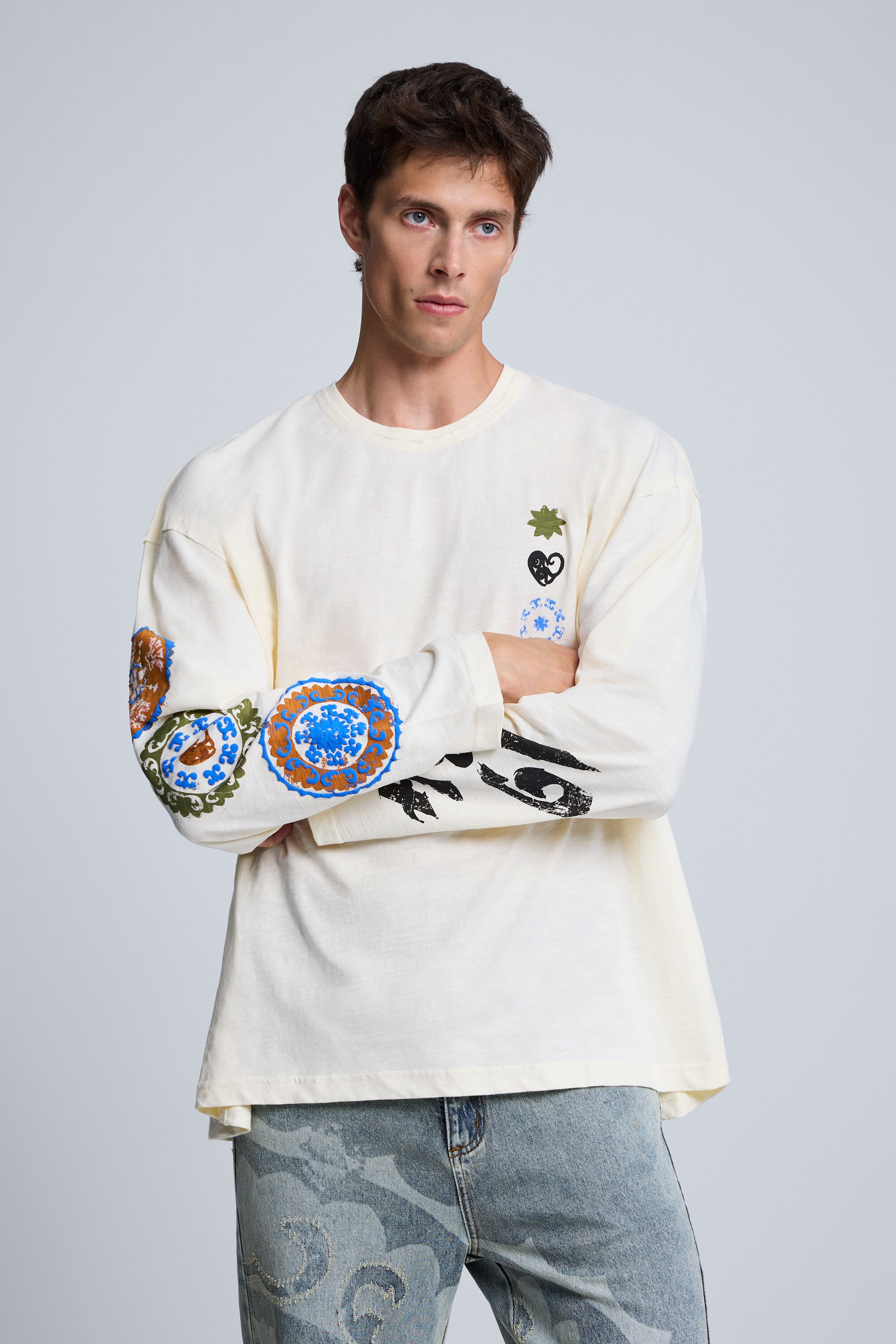 Desigual Bedrukt T-shirt met lange mouwen for men in wit