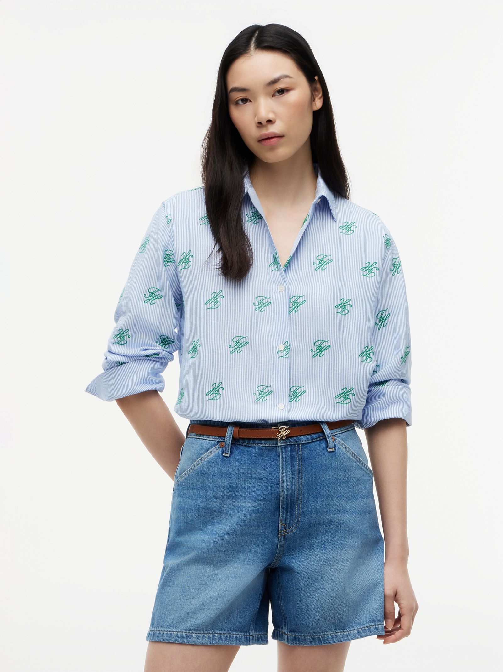 Tommy Hilfiger Overhemd van linnenmix met geborduurd logo in blauw