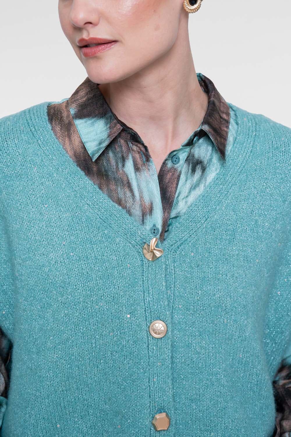 Geisha Gebreid Gilet with buttons Aqua dames