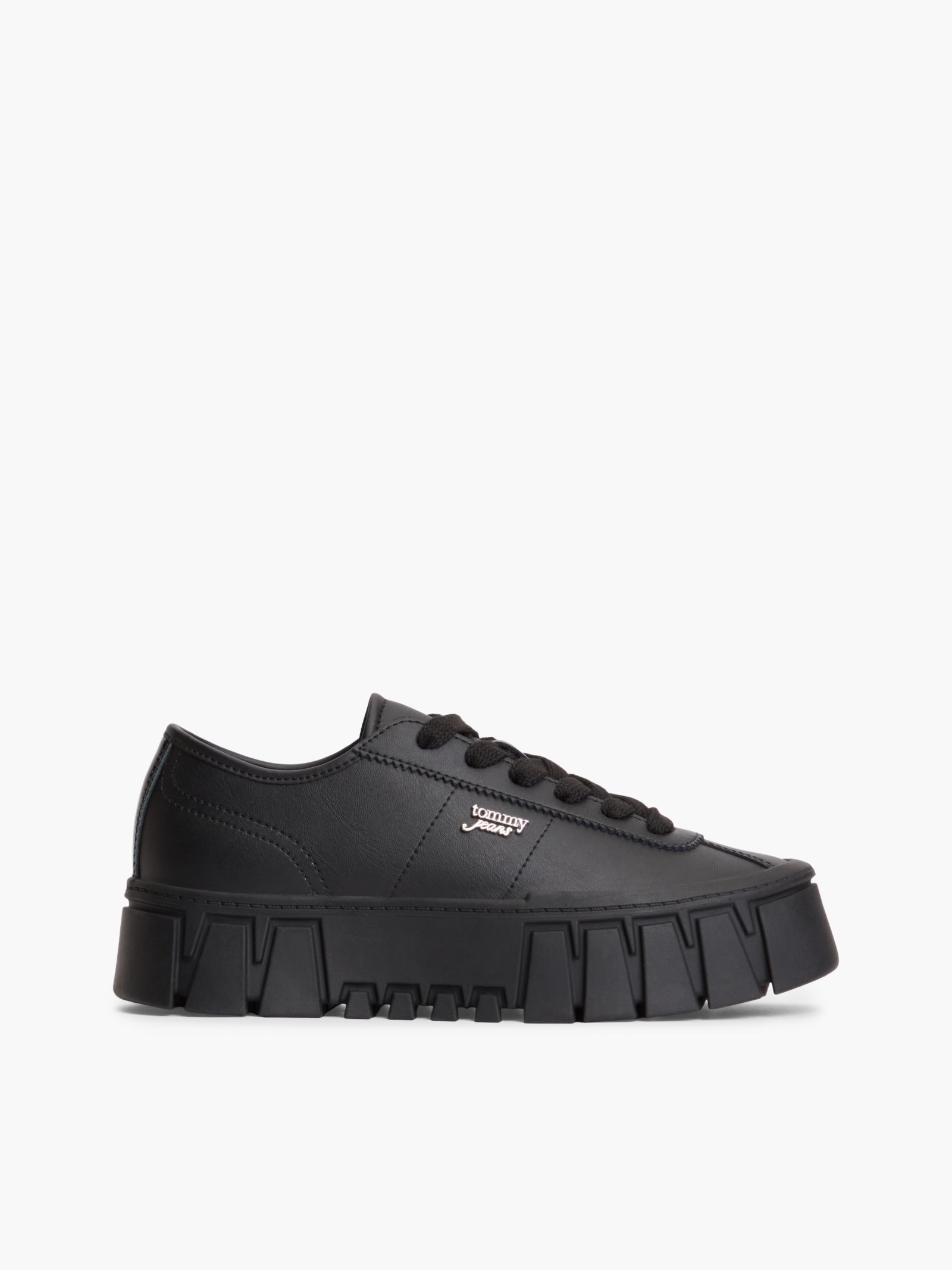 Tommy Jeans Leren sneaker met plateauzool en logo in zwart