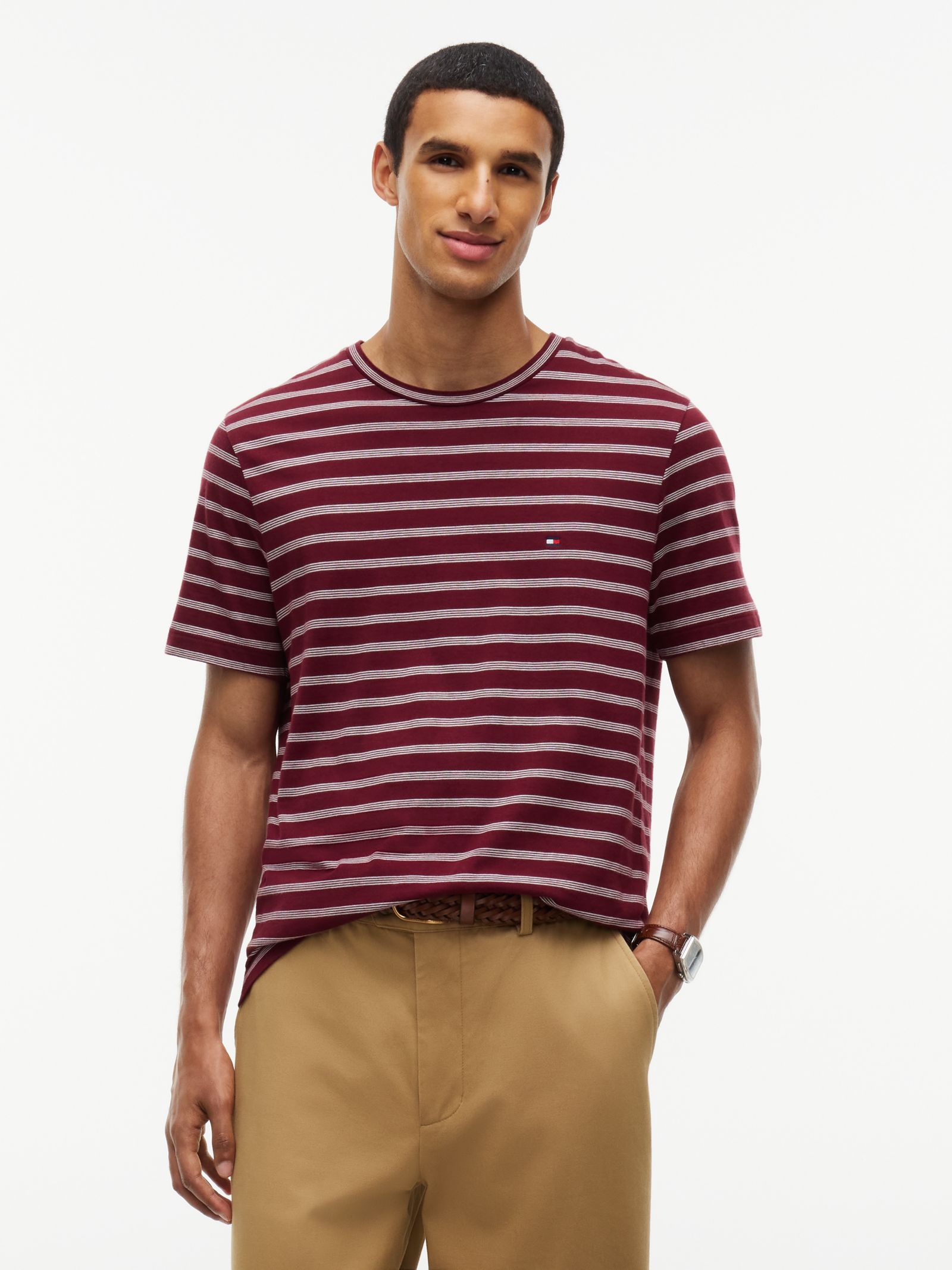 Tommy Hilfiger jersey t-shirt met strepen en geborduurd logo in rood