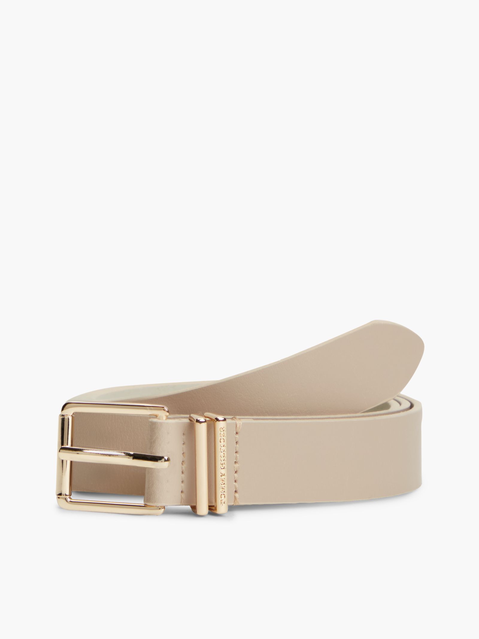 Tommy Hilfiger Leren riem met vierkante gesp en dubbele lus in beige