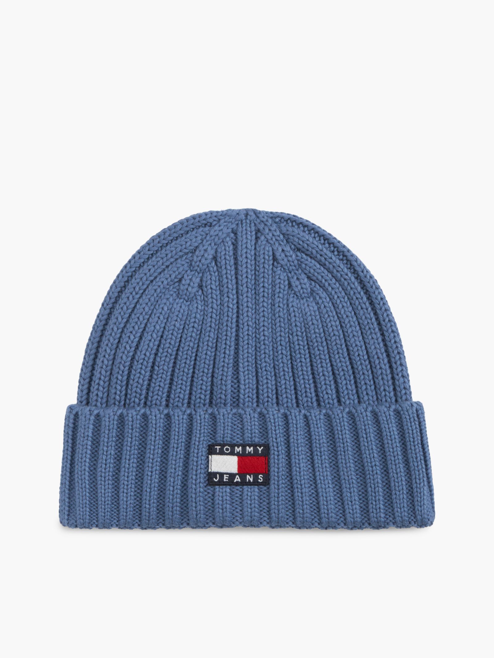 Tommy Jeans Heritage ribgebreide beanie met logo for women in blauw