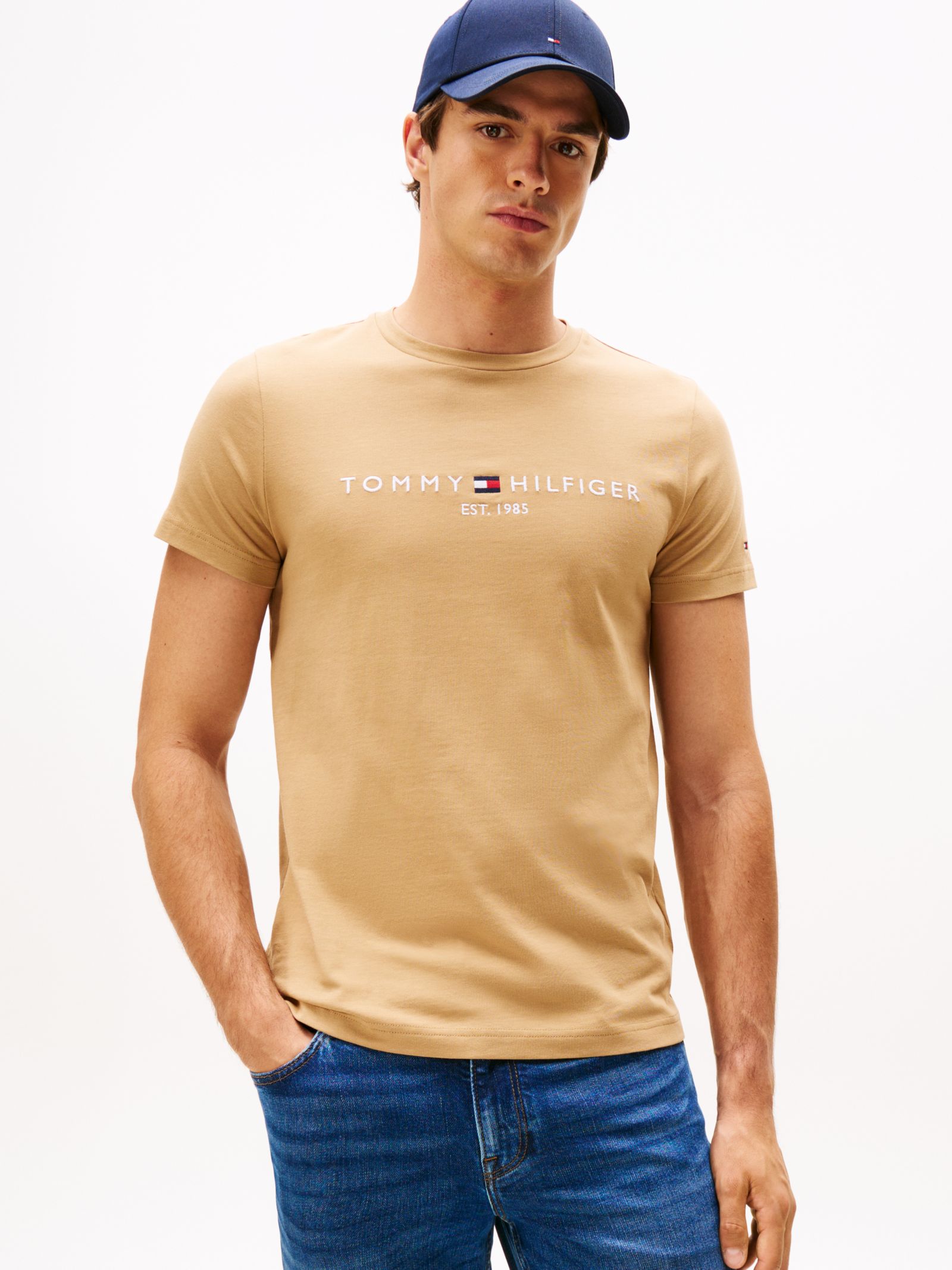 Tommy Hilfiger slim fit jersey T-shirt met geborduurd logo in beige