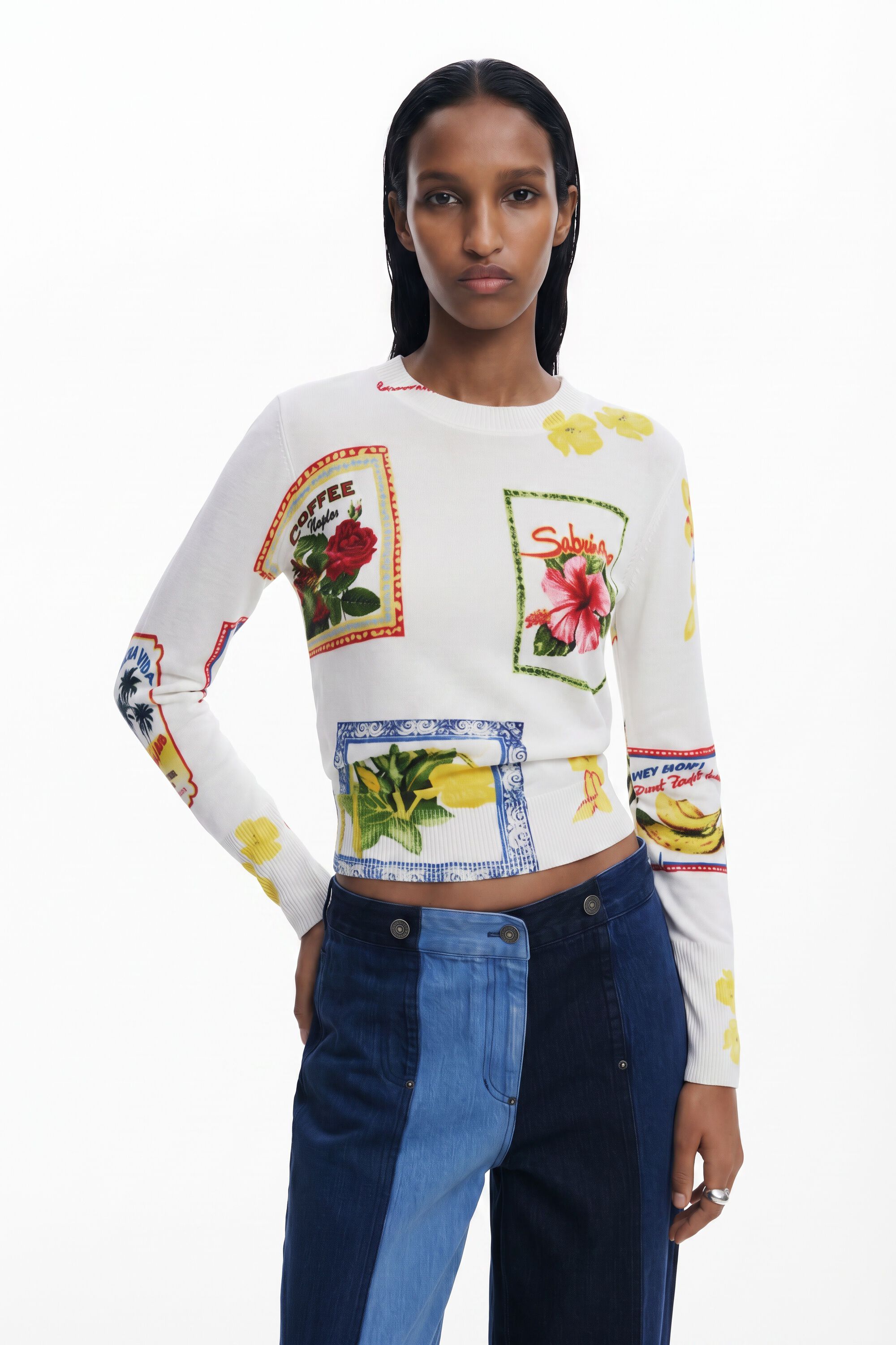 Desigual Trui met tropische stempels