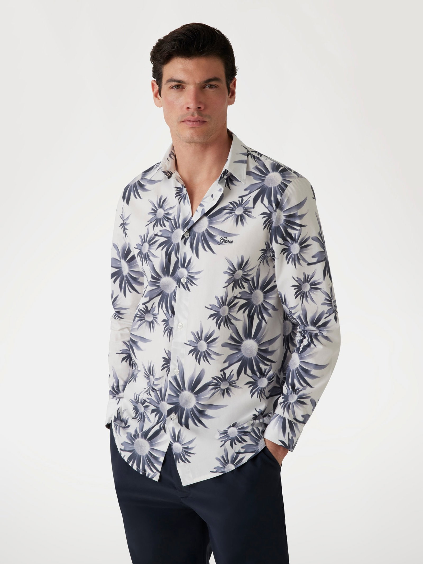 Guess Poplin Overhemd Print in wit
