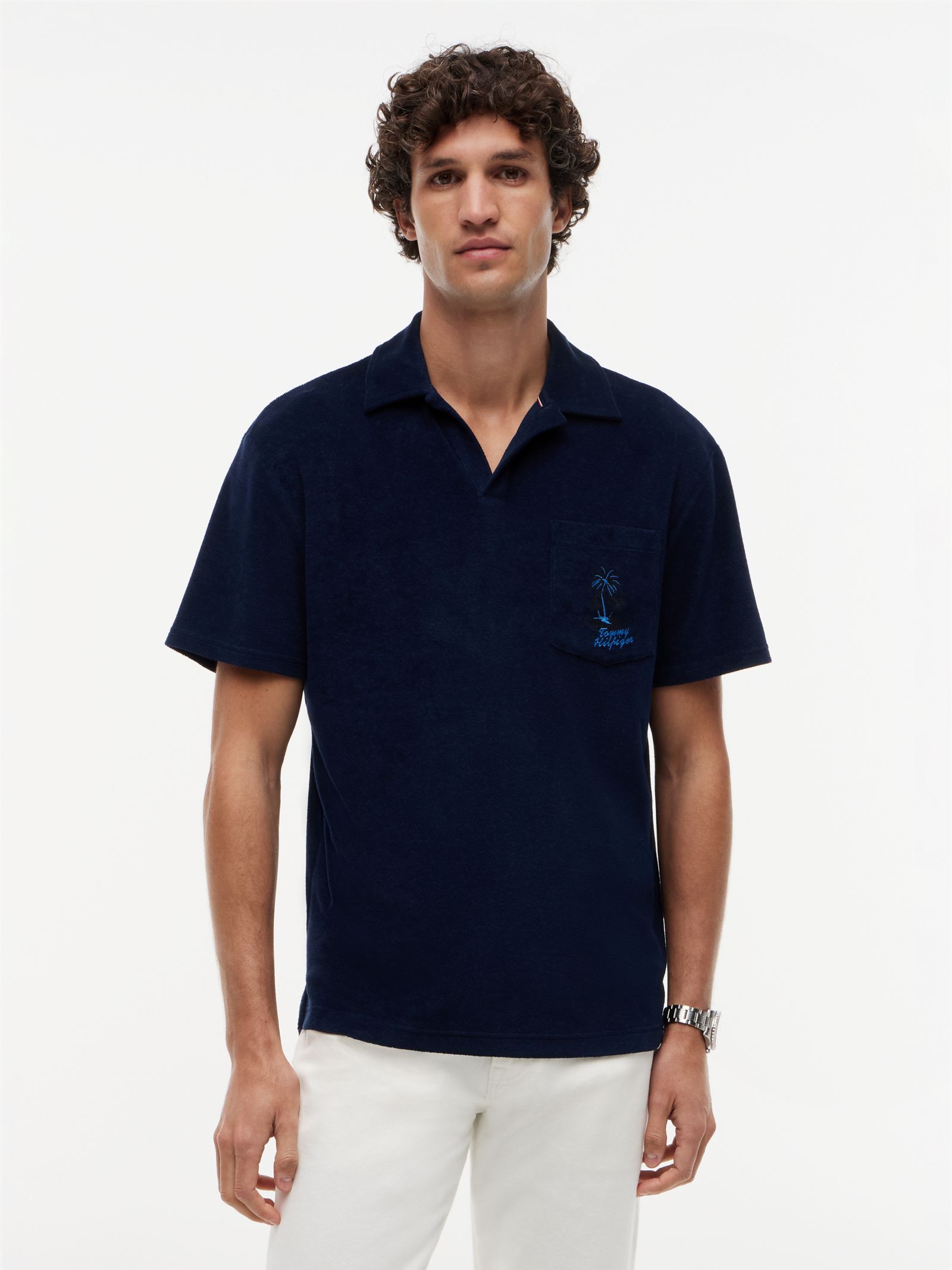 Tommy Hilfiger Regular fit badstof polo met borduring in marine