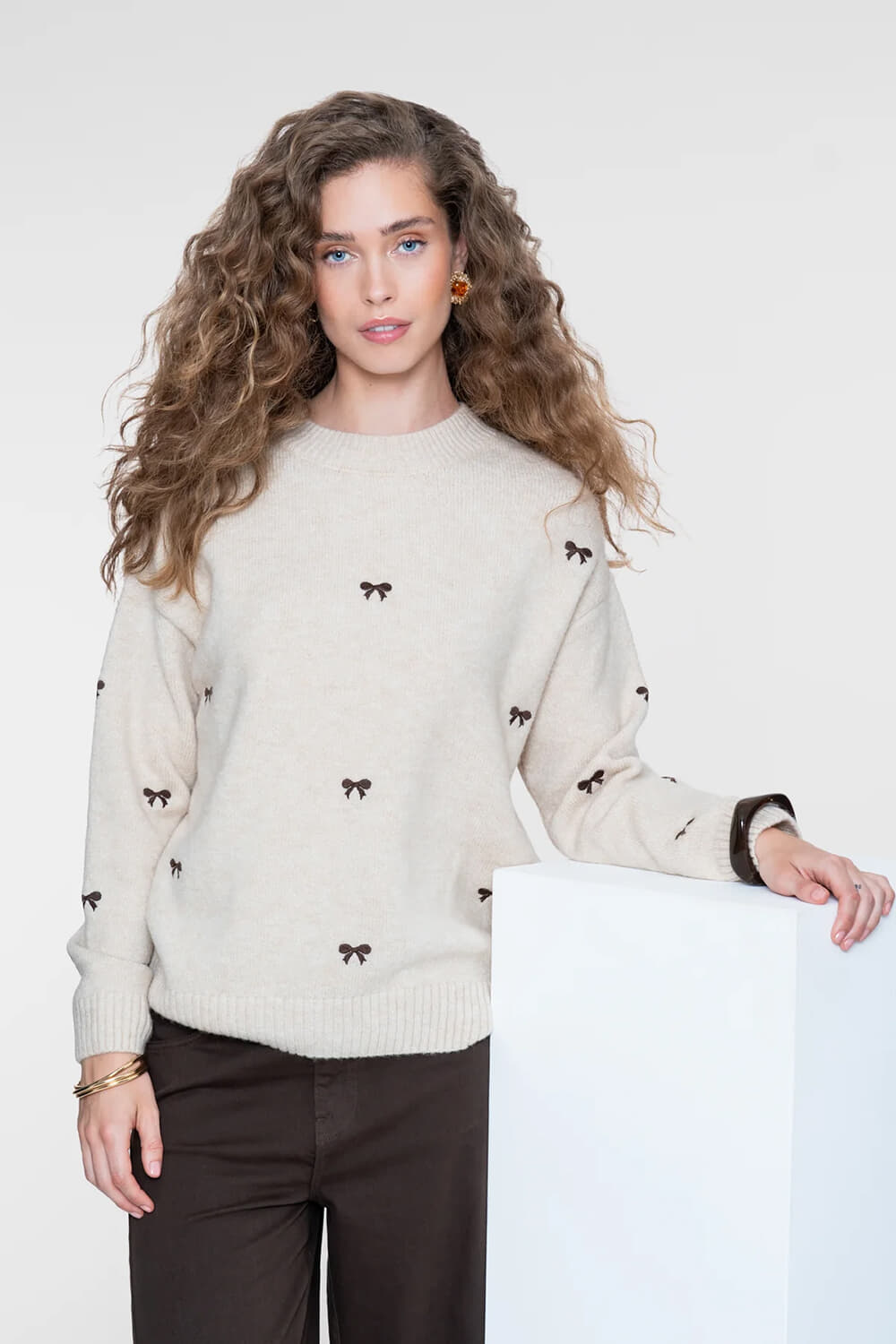Geisha Pullover Embro Bowtie Kaki dames