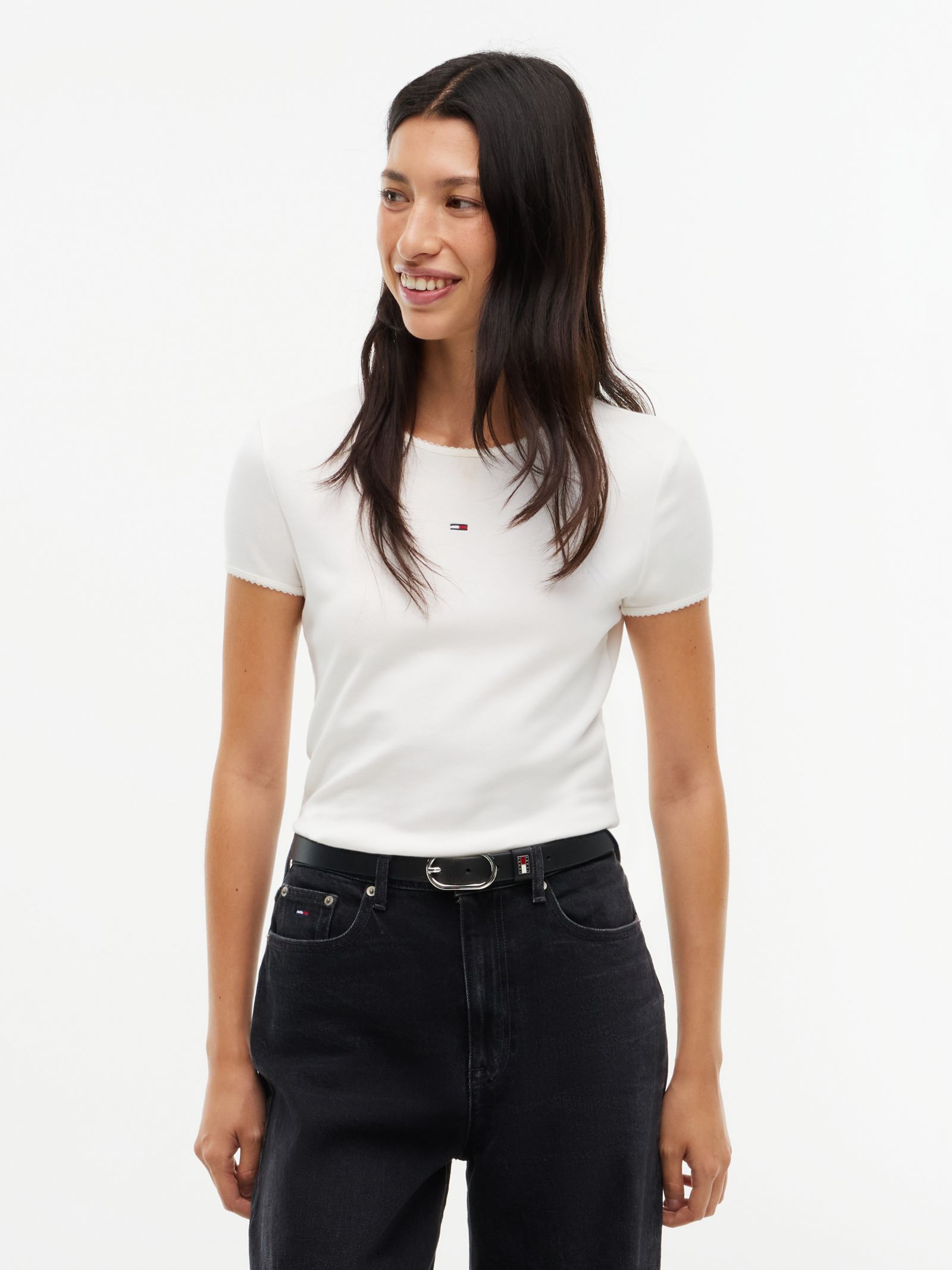 Tommy Jeans slim fit T-shirt met picot rand in wit
