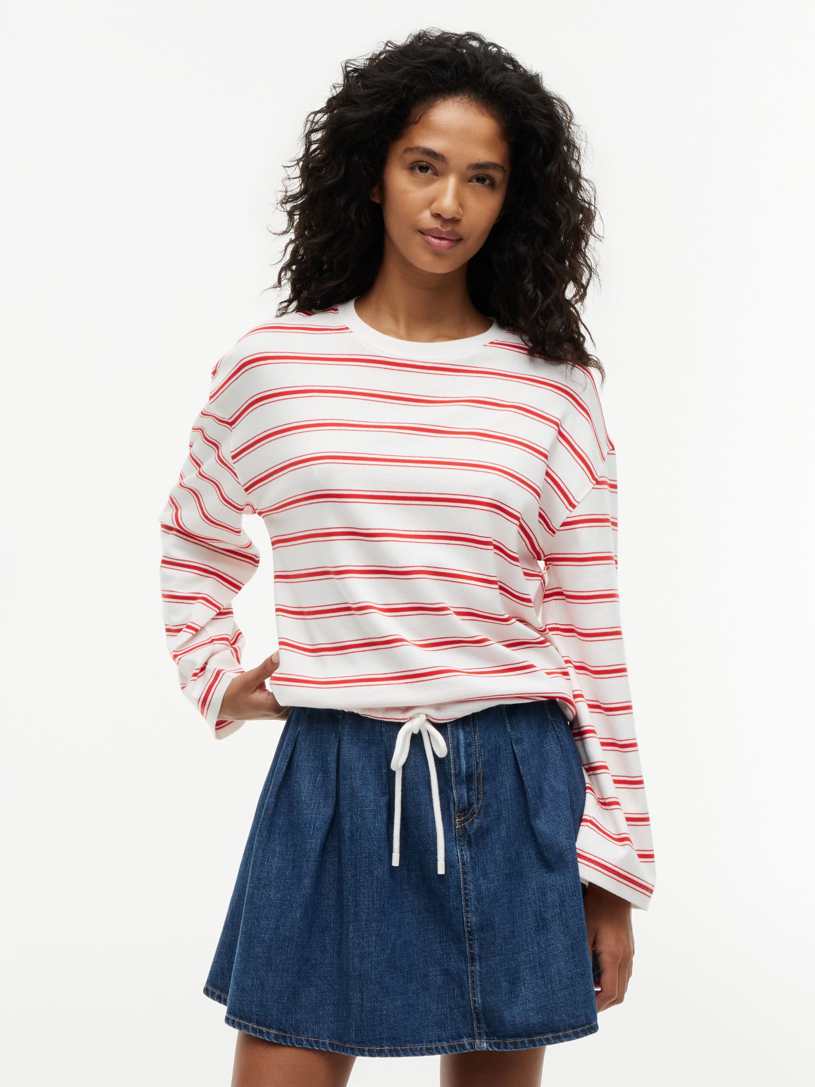 Tommy Hilfiger Gestreept T-shirt met lange mouwen en trekkoordzoom in wit