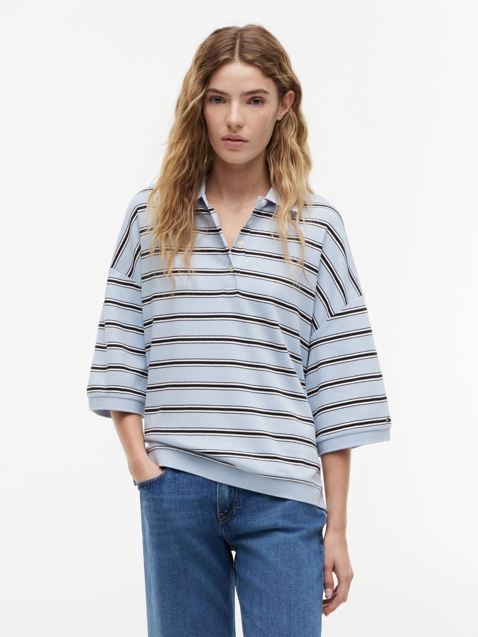 Tommy Hilfiger oversized fit gestreept poloshirt in blauw