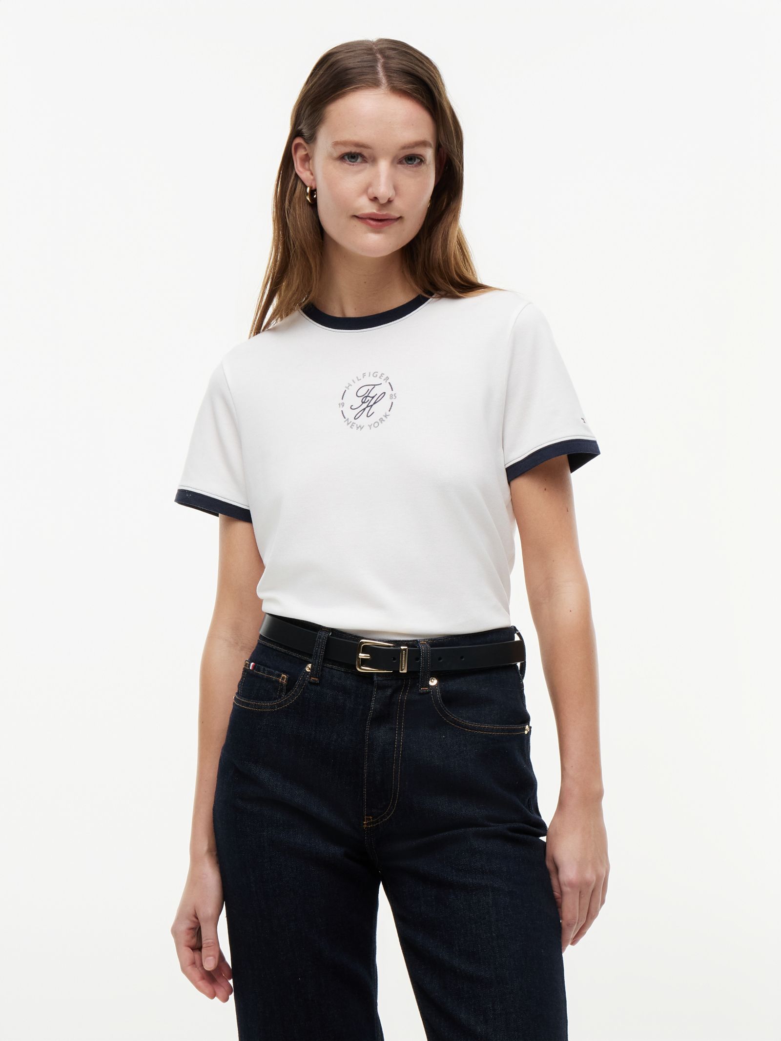 Tommy Hilfiger Ringer T-shirt met geborduurd logo in wit