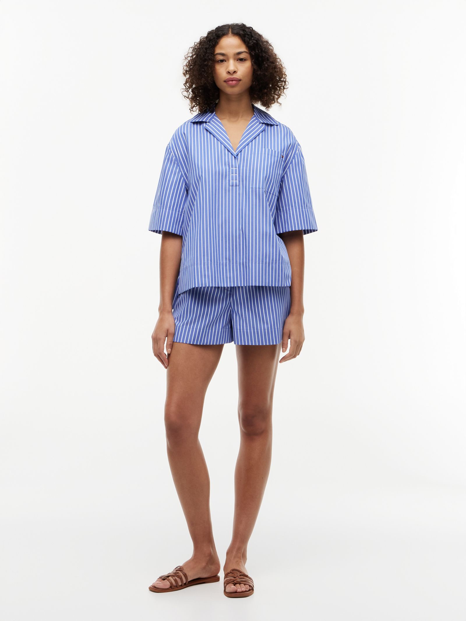 Tommy Hilfiger Relaxed fit poplin overhemd met korte mouwen in blauw
