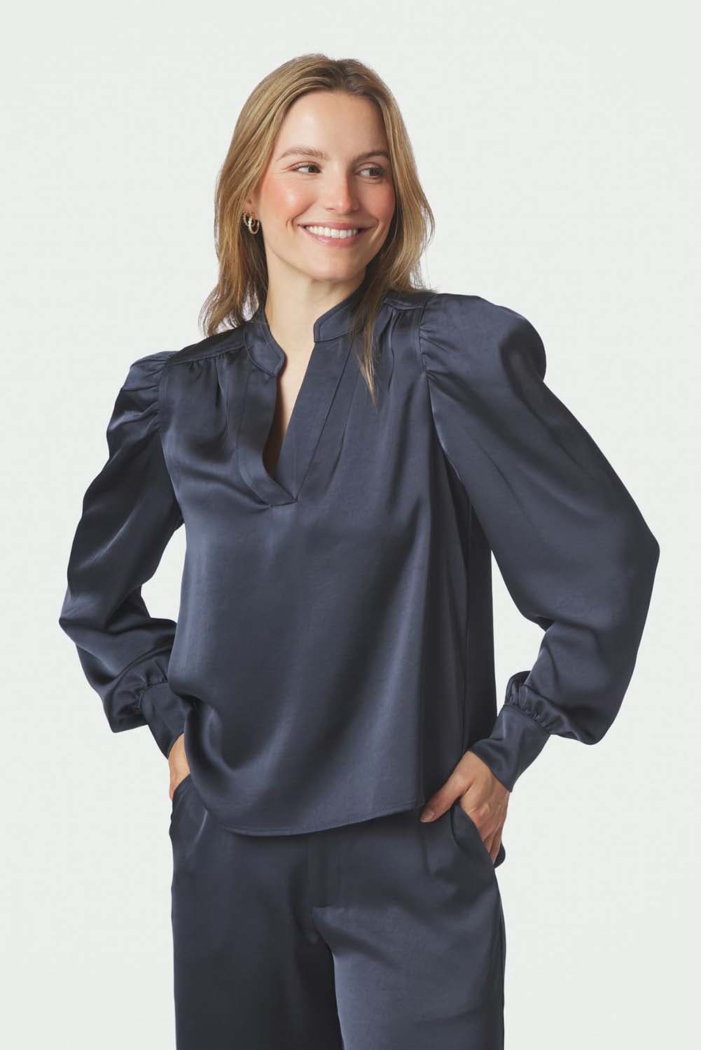 Neo Noir Blouse Rosslyn Heavy Sateen Blauw dames