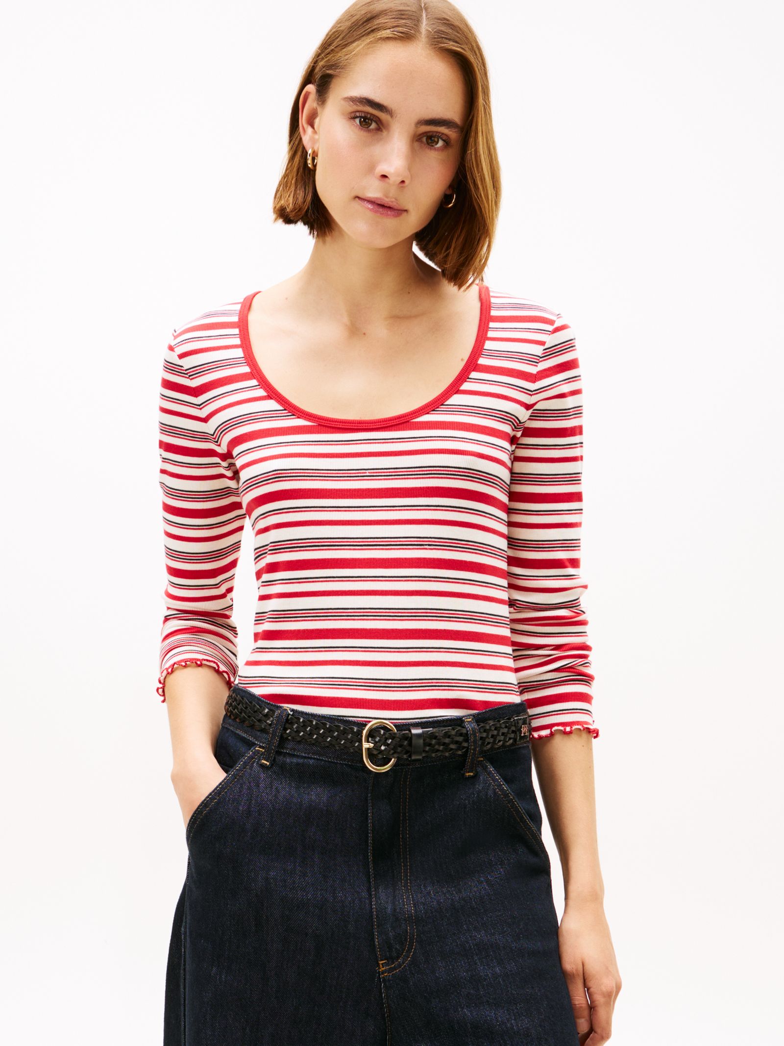 Tommy Hilfiger Slim fit longsleeve met wijde hals