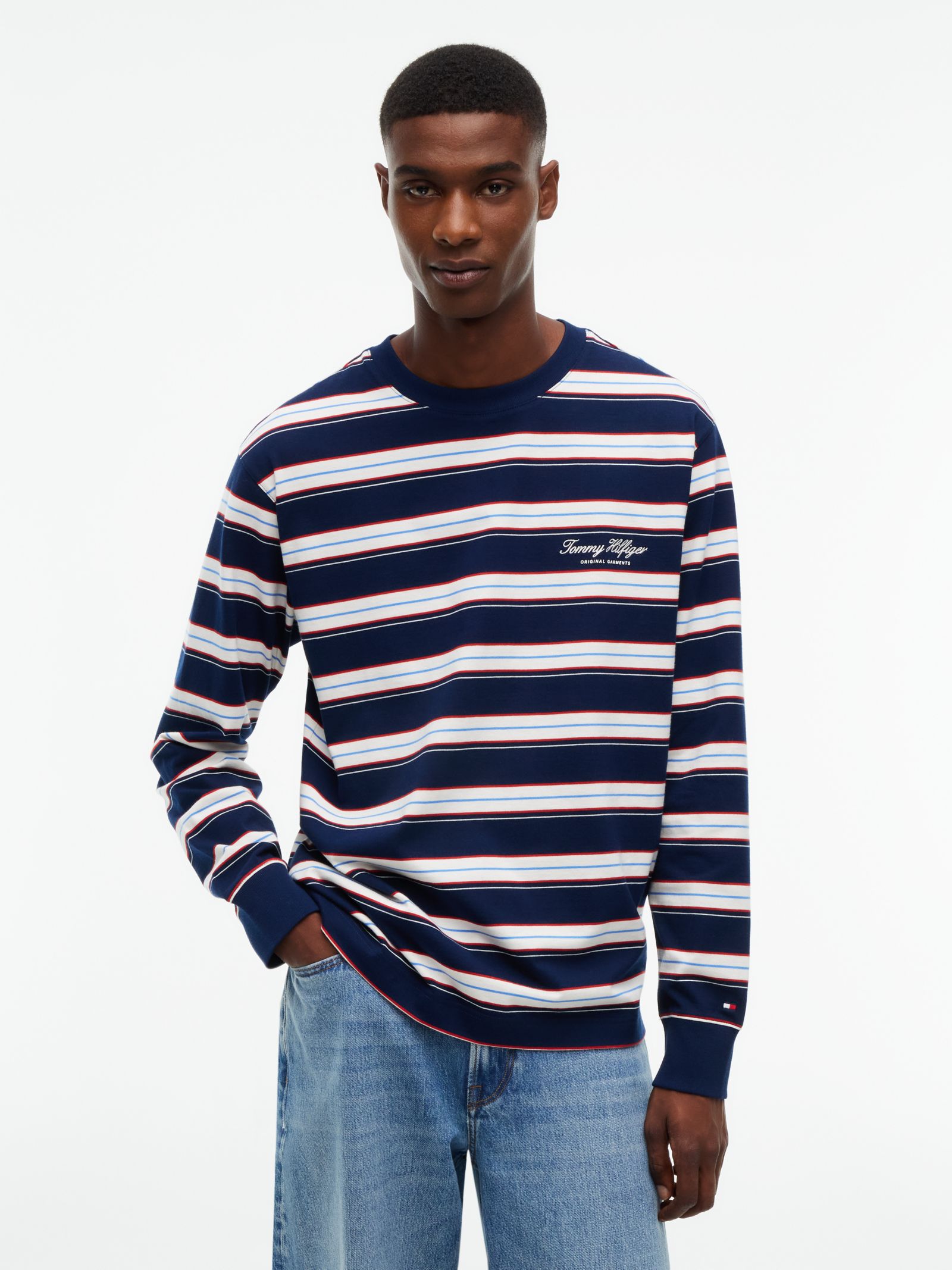 Tommy Hilfiger Relaxed fit longsleeve T-shirt met gemengde strepen in marine