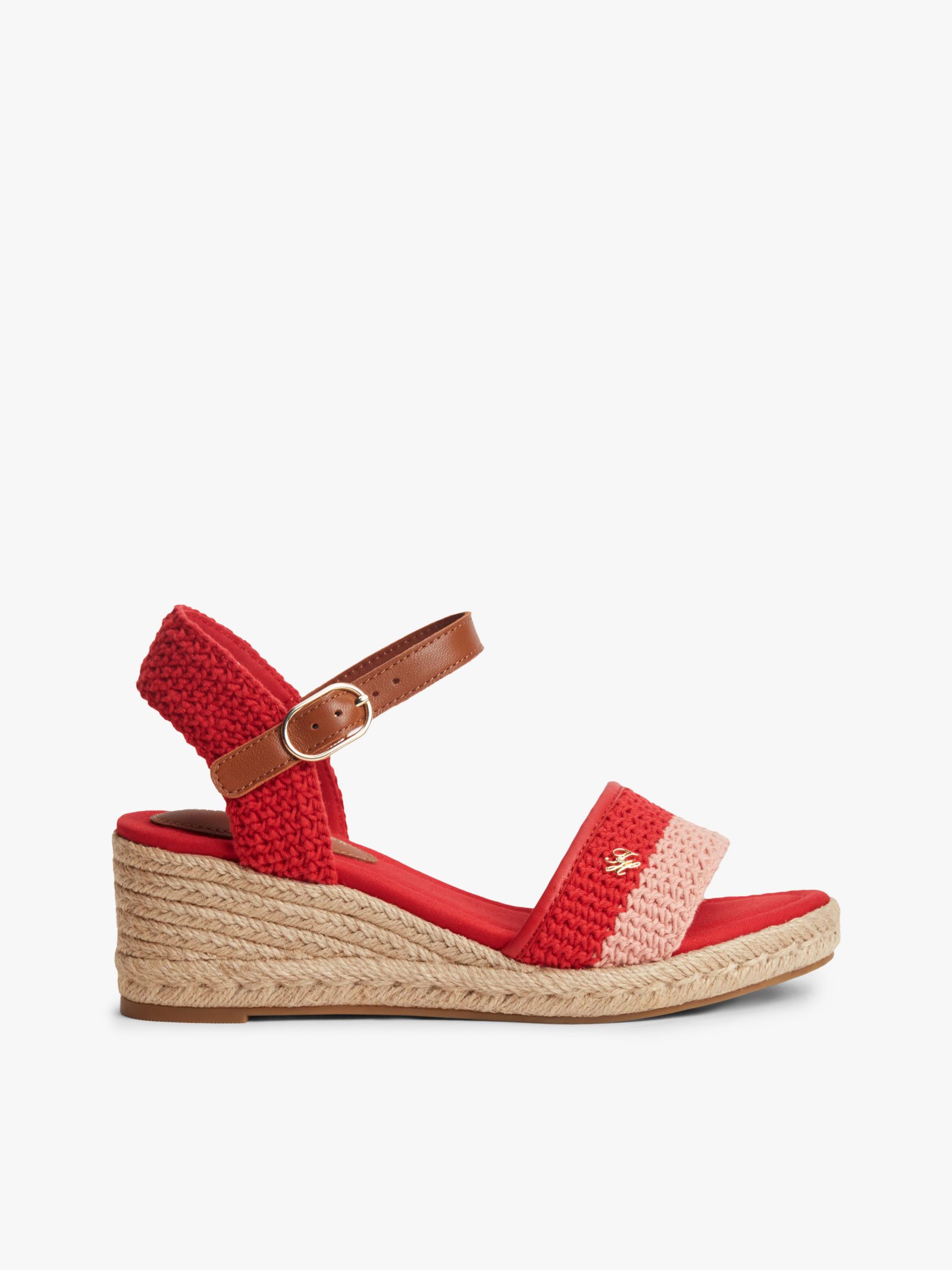 Tommy Hilfiger Geweven espadrille met sleehak en metalen logo in rood