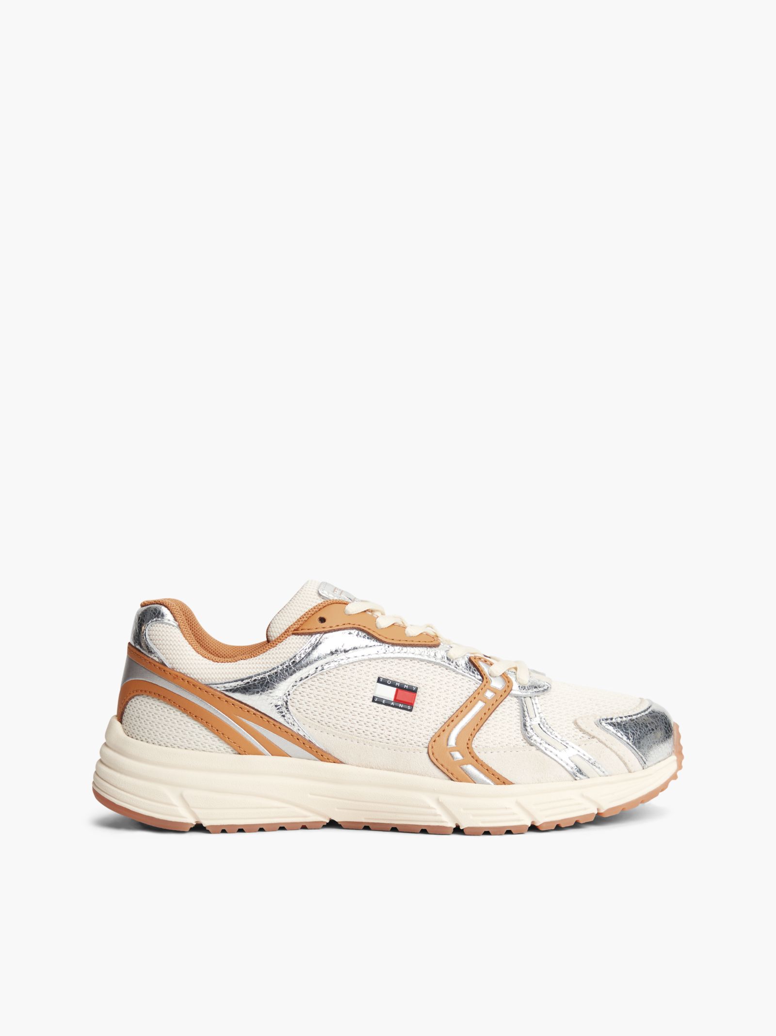 Tommy Jeans Metallic sneaker met gemengde texturen in beige