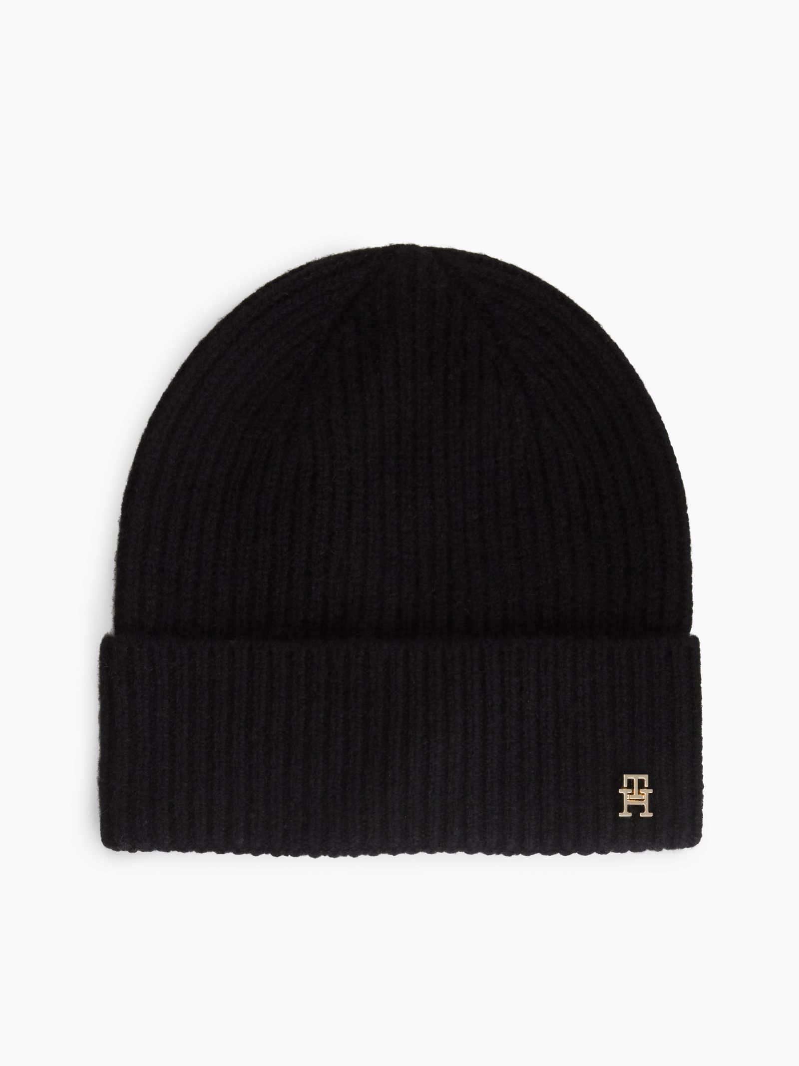 Tommy Hilfiger Beanie van zuivere kasjmier met metalen TH monogram in zwart