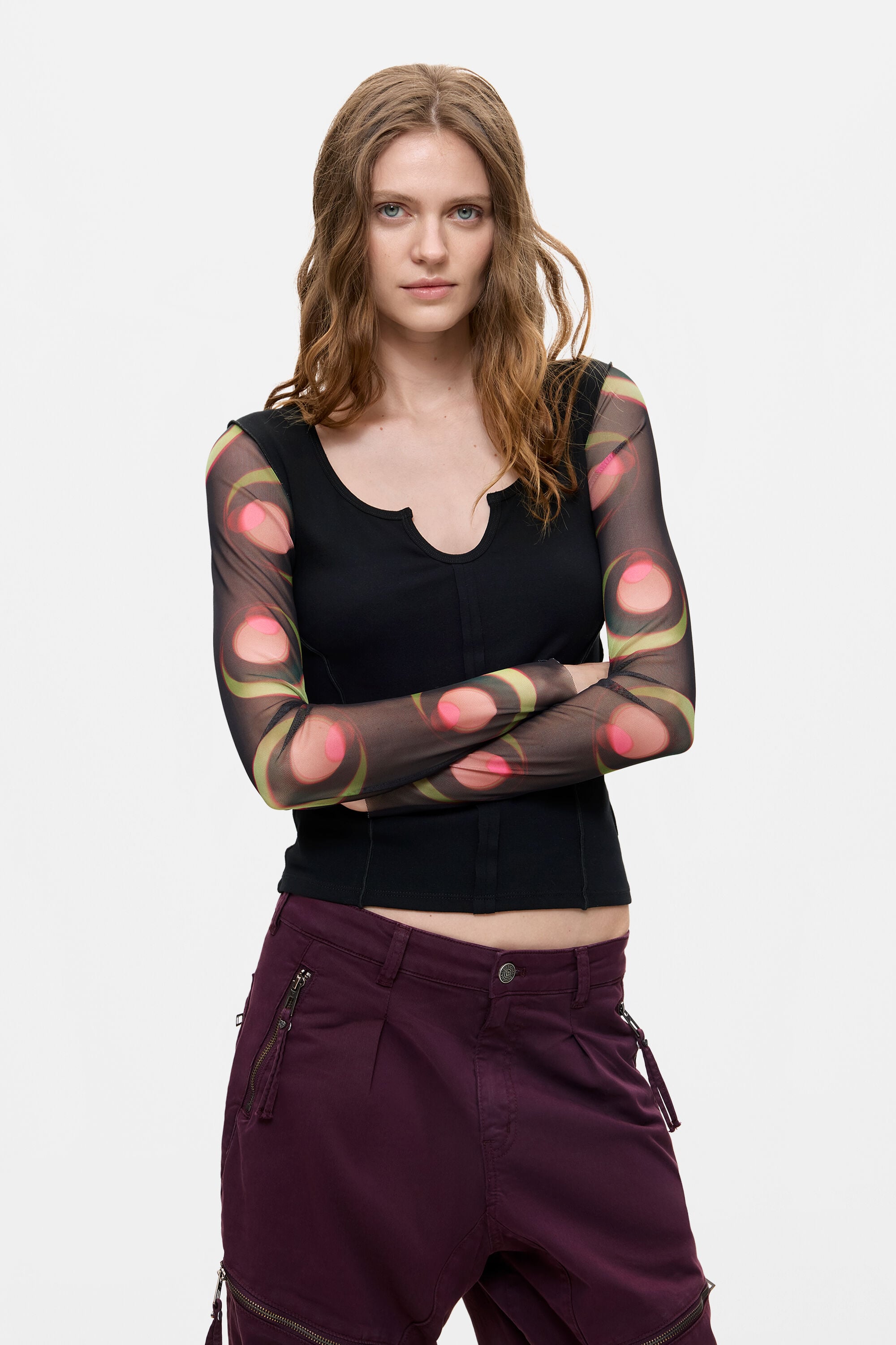 Desigual Bedrukte longsleeve t-shirt in zwart