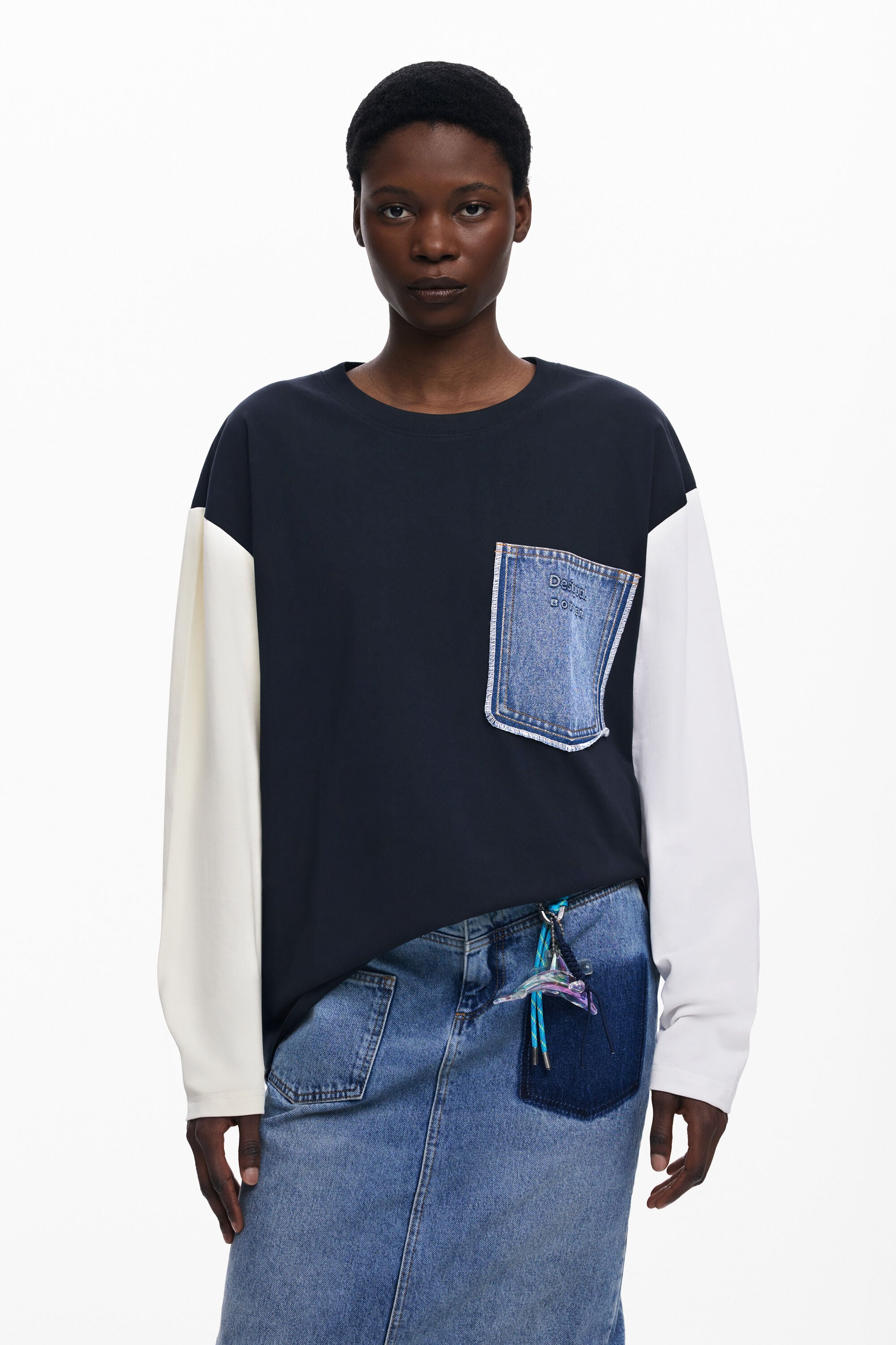 Desigual T-shirt met denimzak Botter