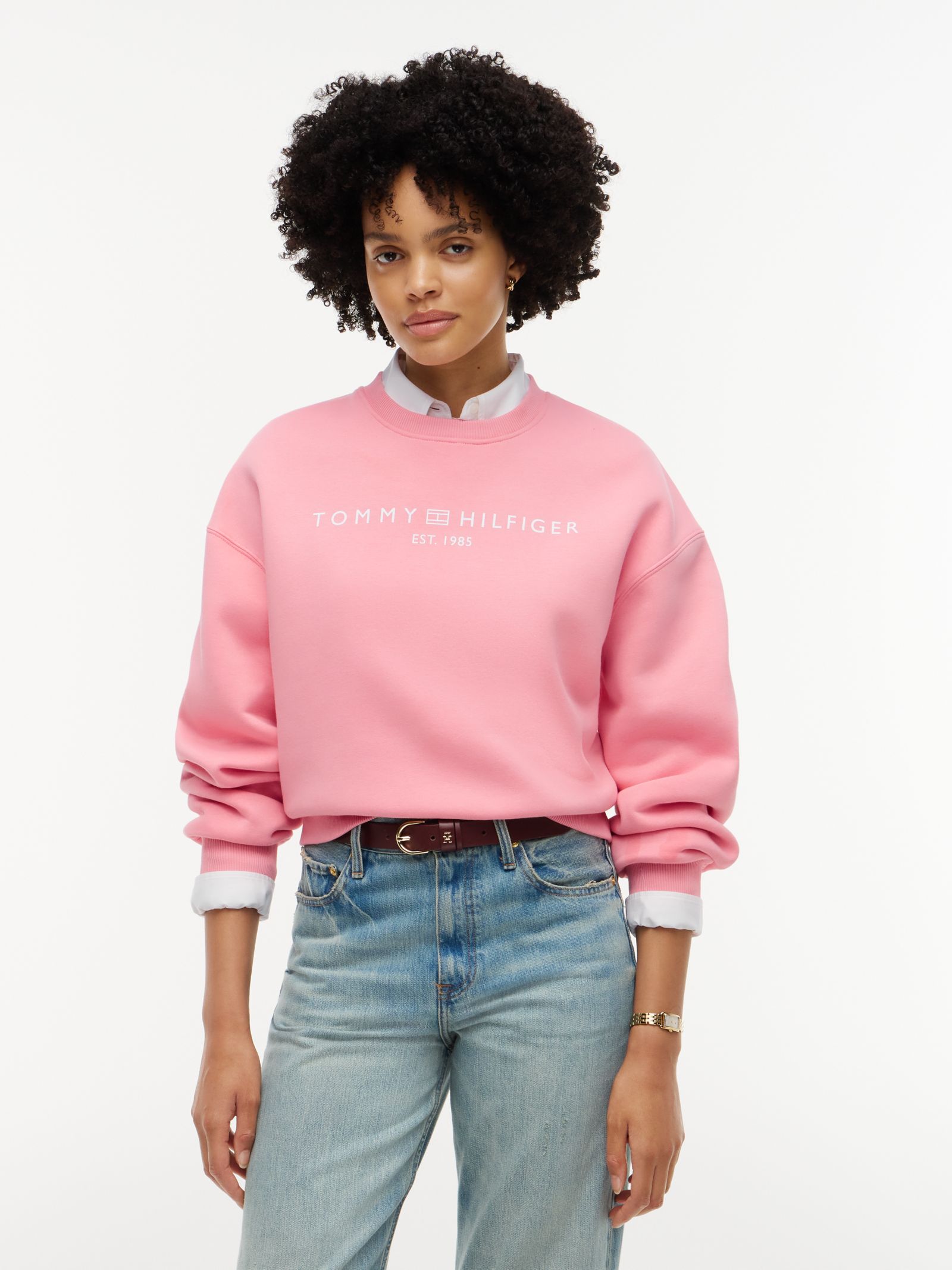 Tommy Hilfiger relaxed fleece sweatshirt met logo in roze