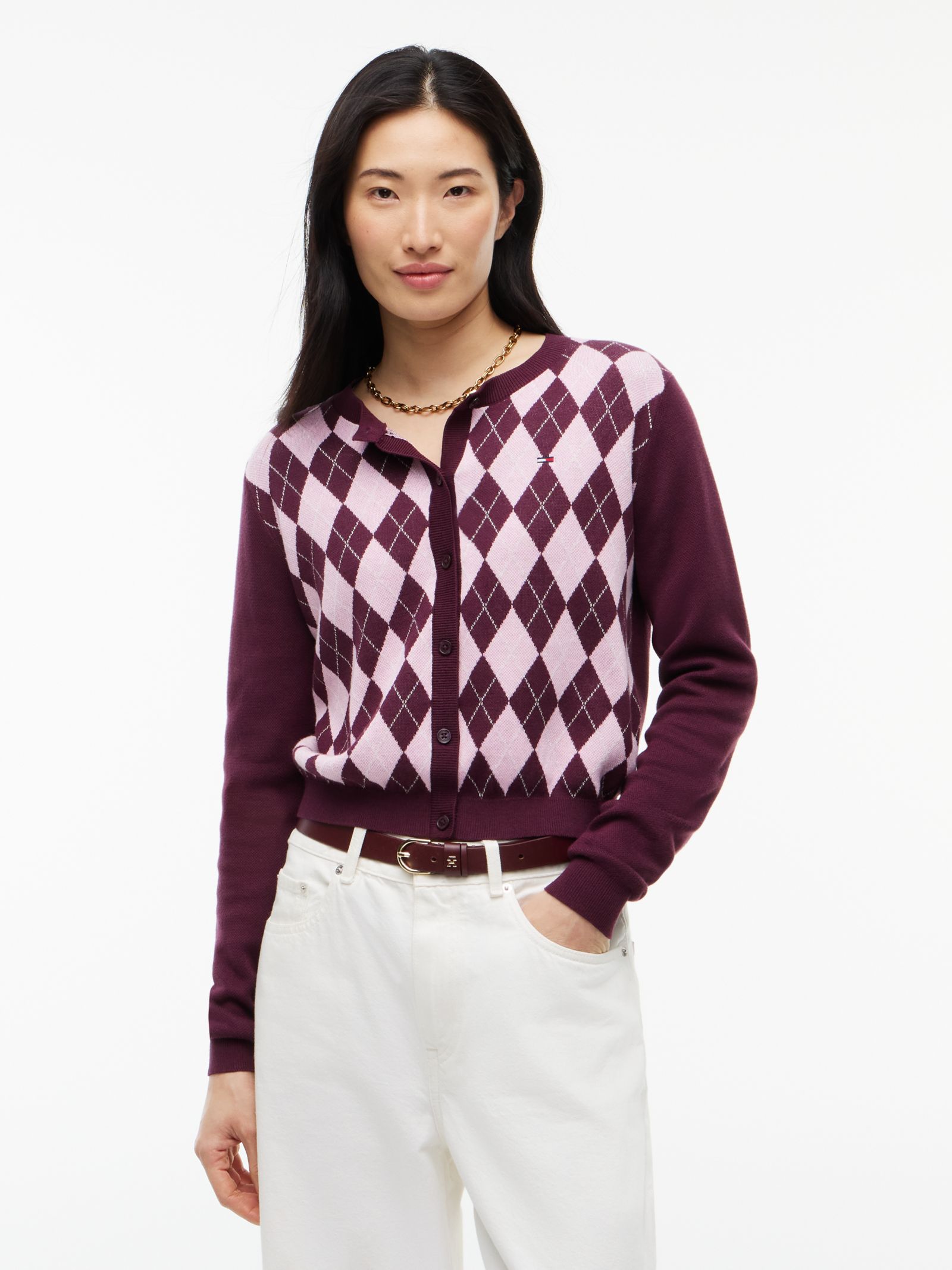 Tommy Jeans vest met ronde hals en argyle patroon