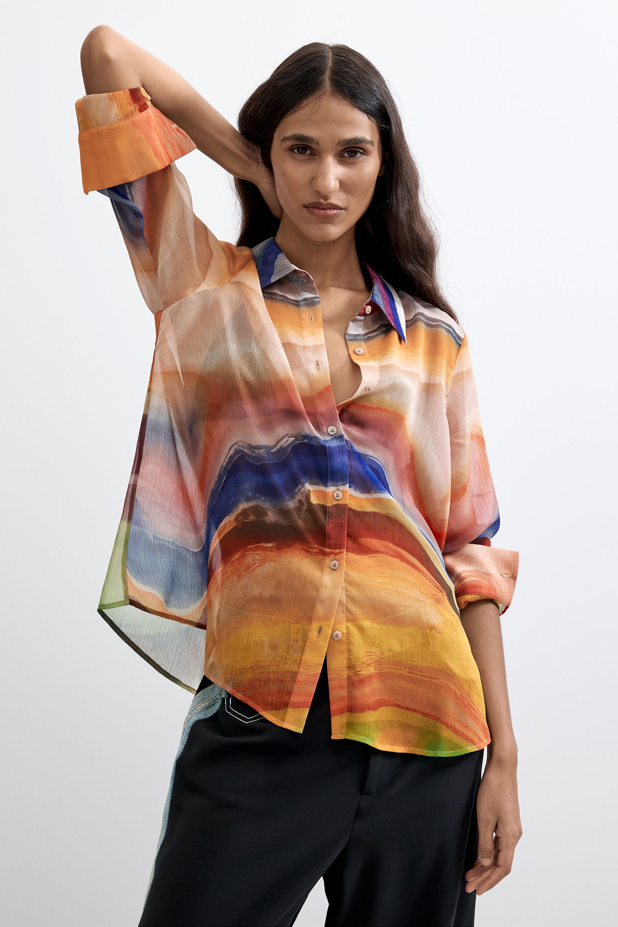 Desigual Bedrukte blouse met lange mouwen in multicolor