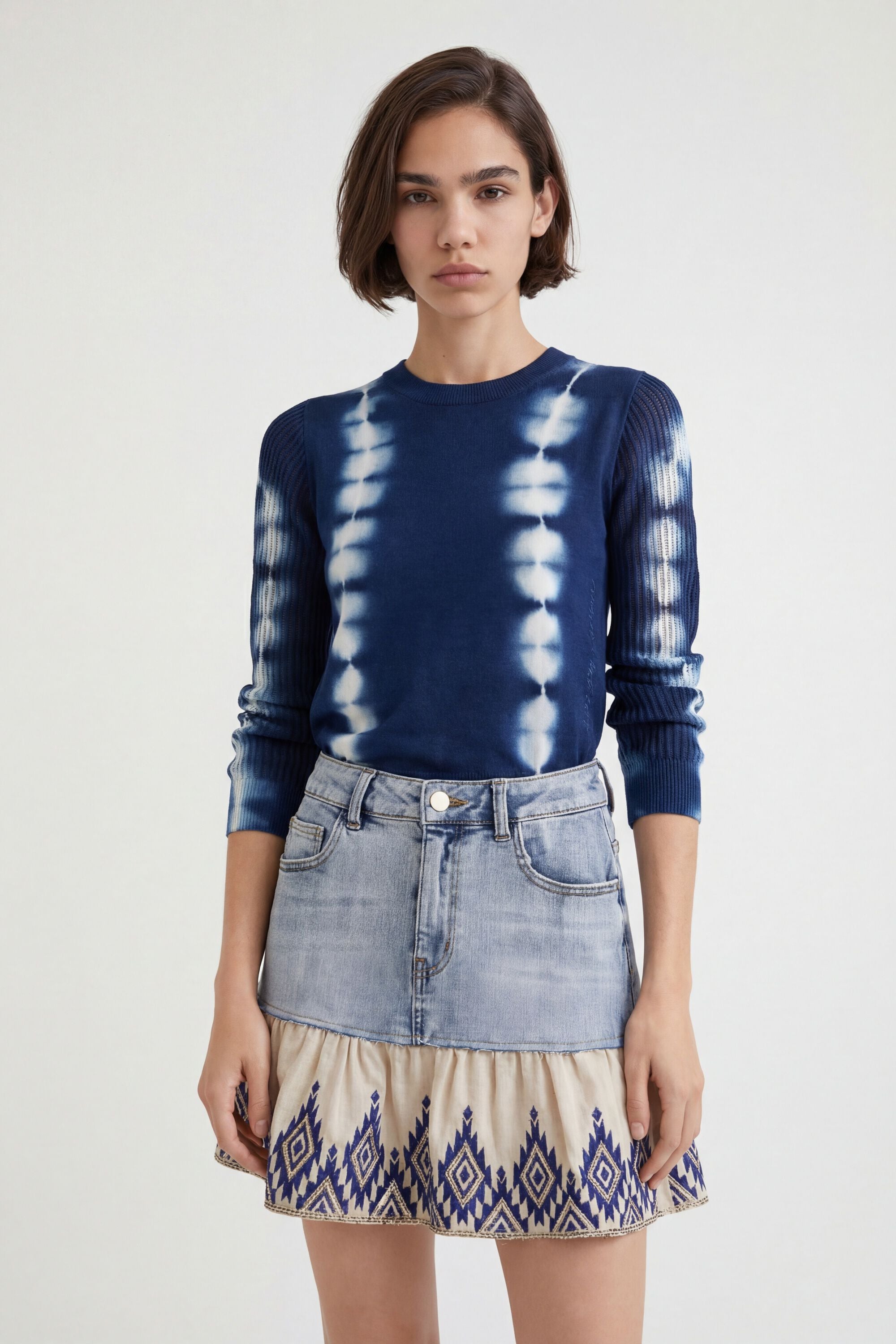 Desigual Denim minirok met patch met ruches