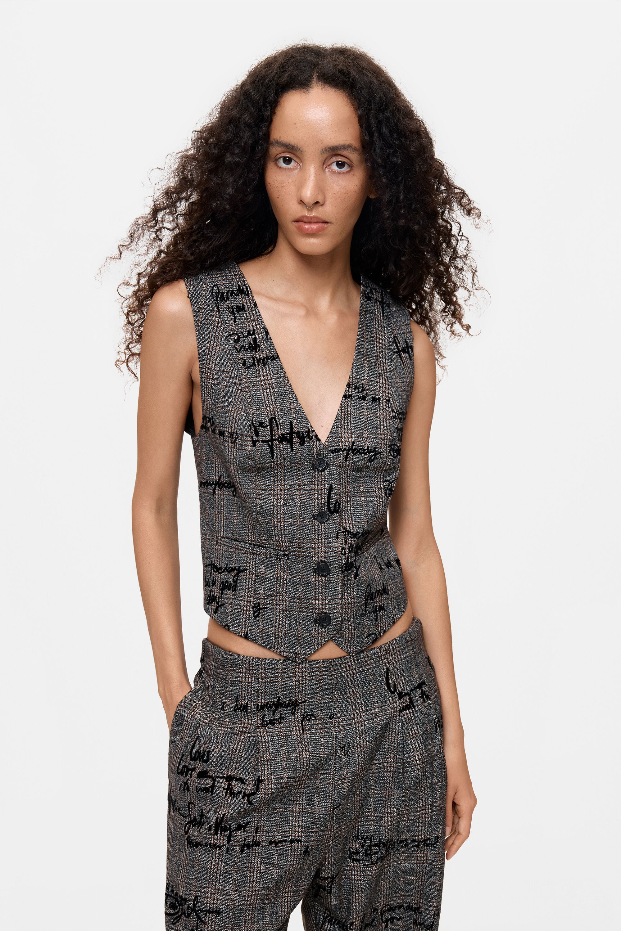 Desigual Geruit vest met lettering