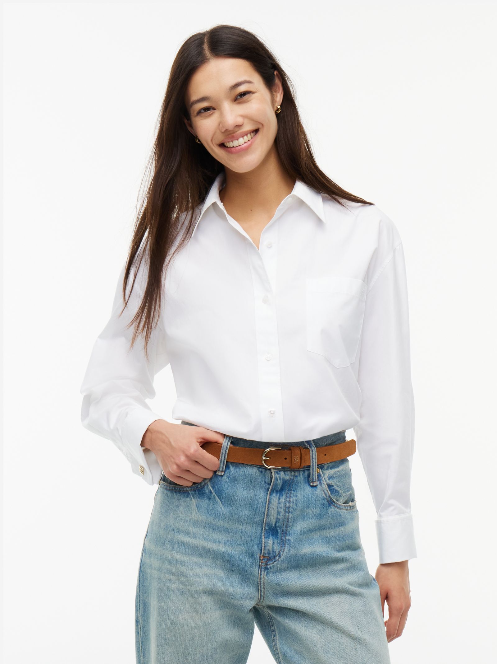 Tommy Hilfiger relaxed fit poplin overhemd met dubbele manchet in wit