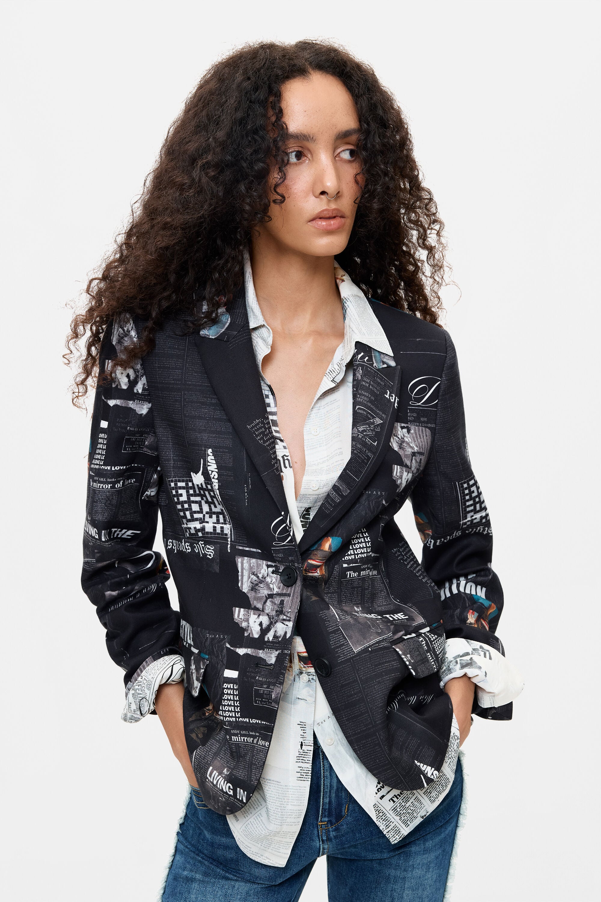 Desigual Patchwork blazer met print