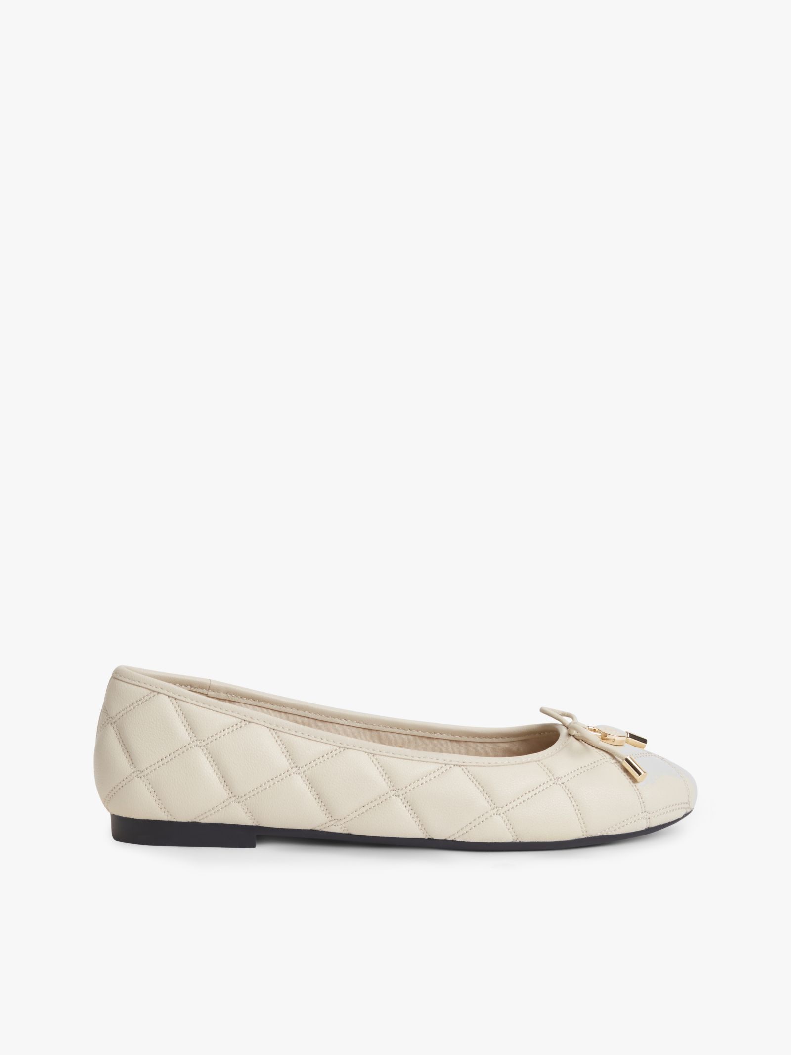 Tommy Hilfiger Quilted leren ballerina met logobedel in beige