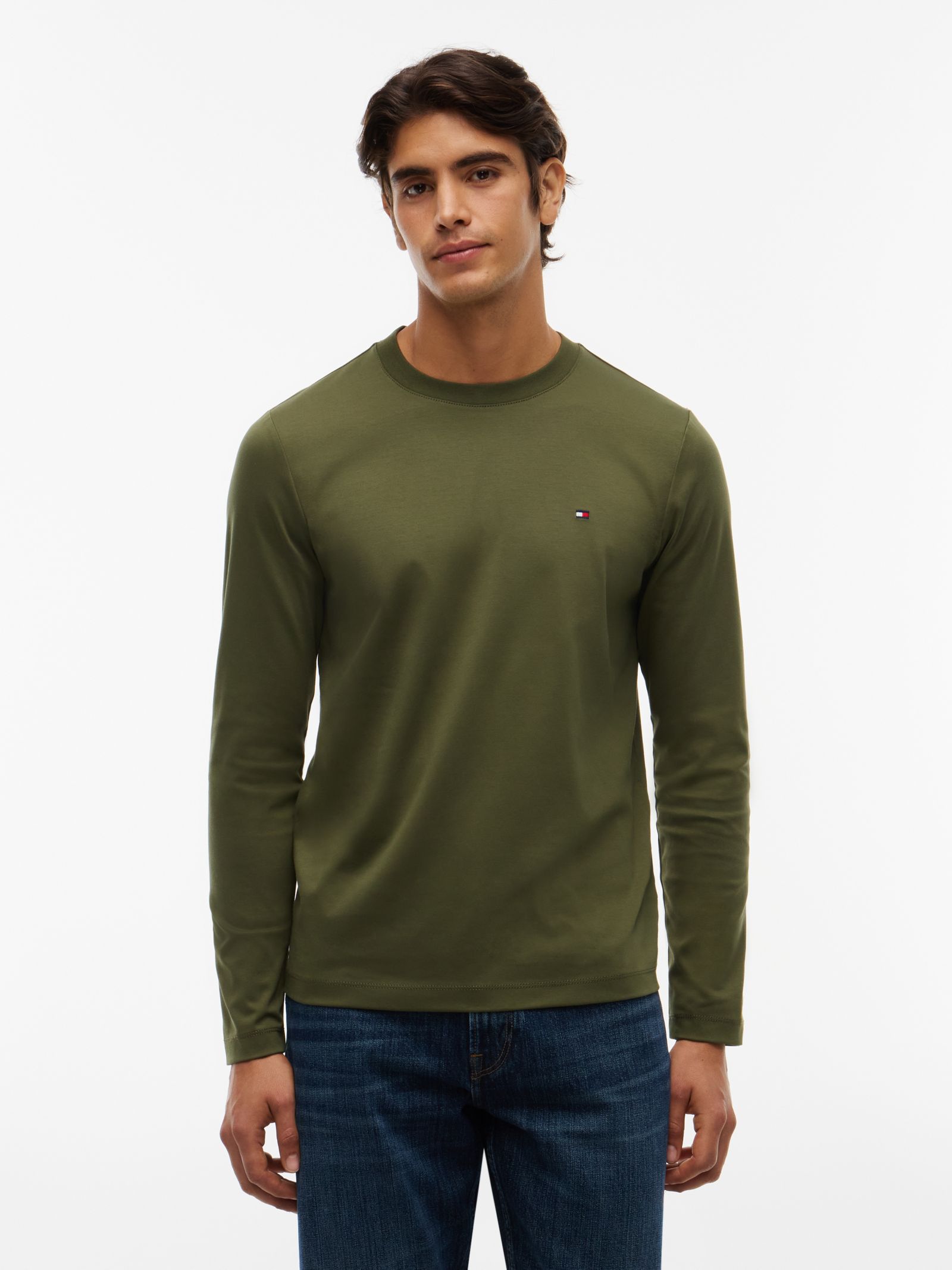 Tommy Hilfiger slim fit longsleeve T-shirt van interlock in groen