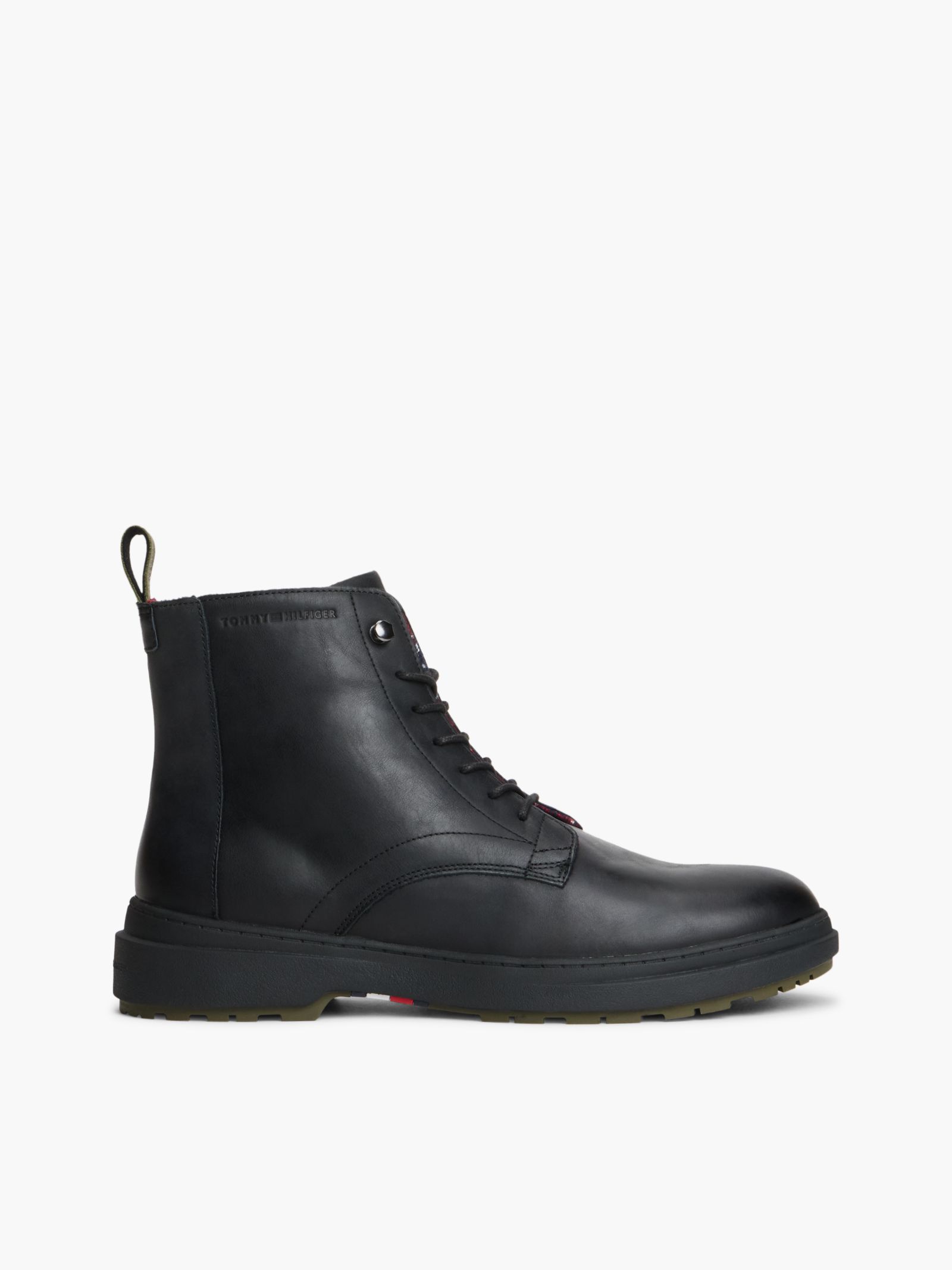 Tommy Hilfiger Outdoor leren enkellaars met warme voering in zwart