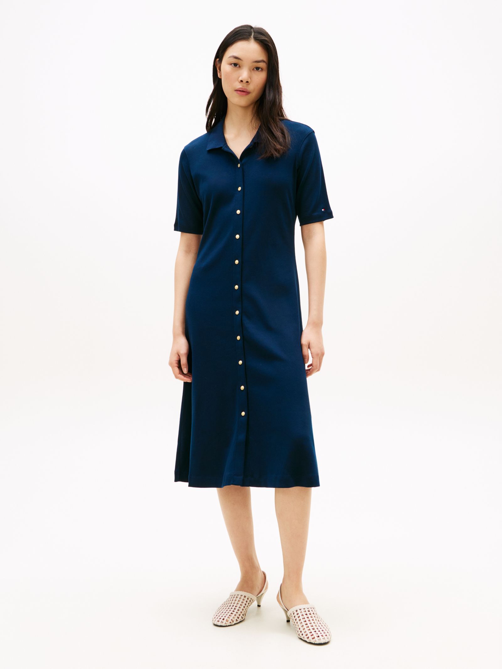 Tommy Hilfiger Midi Polojurk met goudkleurige knopen in marine