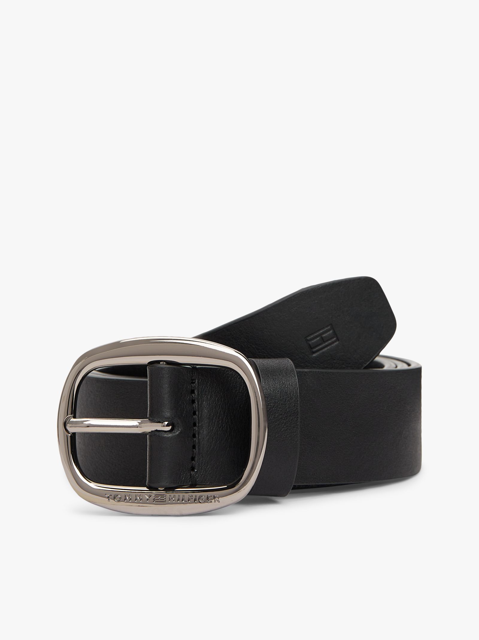 Tommy Hilfiger Leren riem met ovale gesp en logo in reliëf in zwart