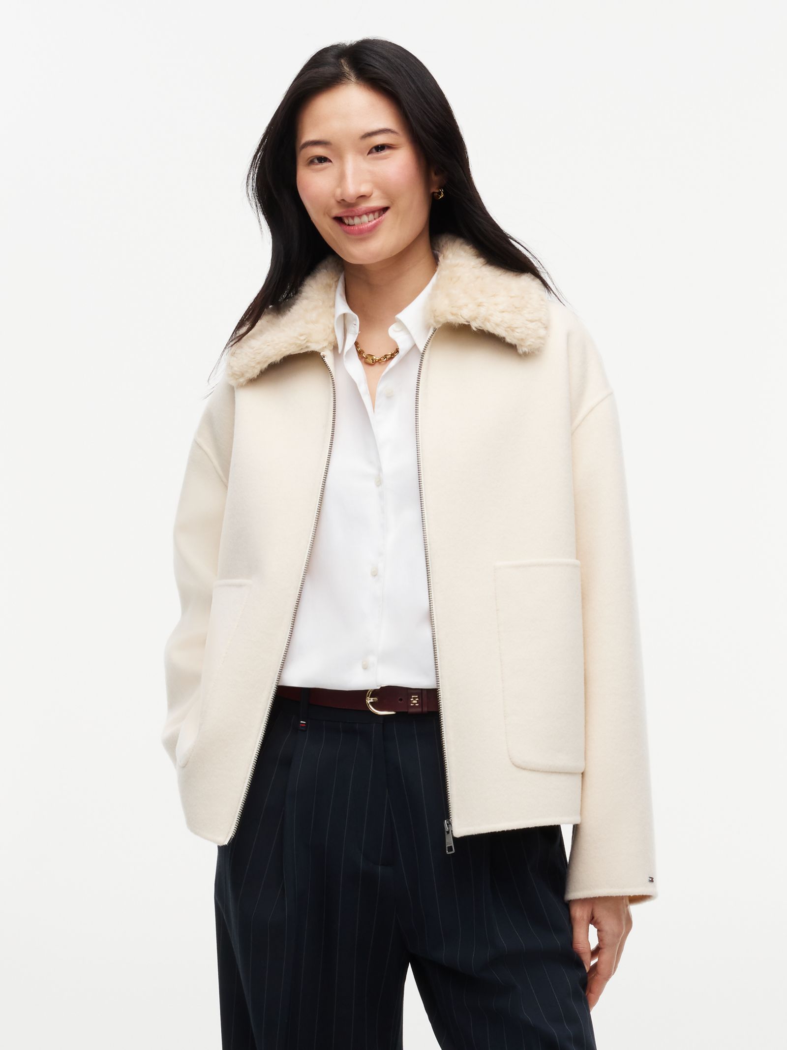 Tommy Hilfiger Relaxed Jack van dubbelzijdige wolmix in beige
