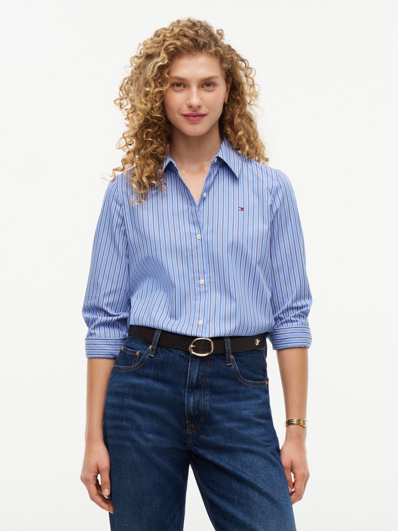 Tommy Hilfiger regular fit poplin overhemd met geborduurde vlag in blauw