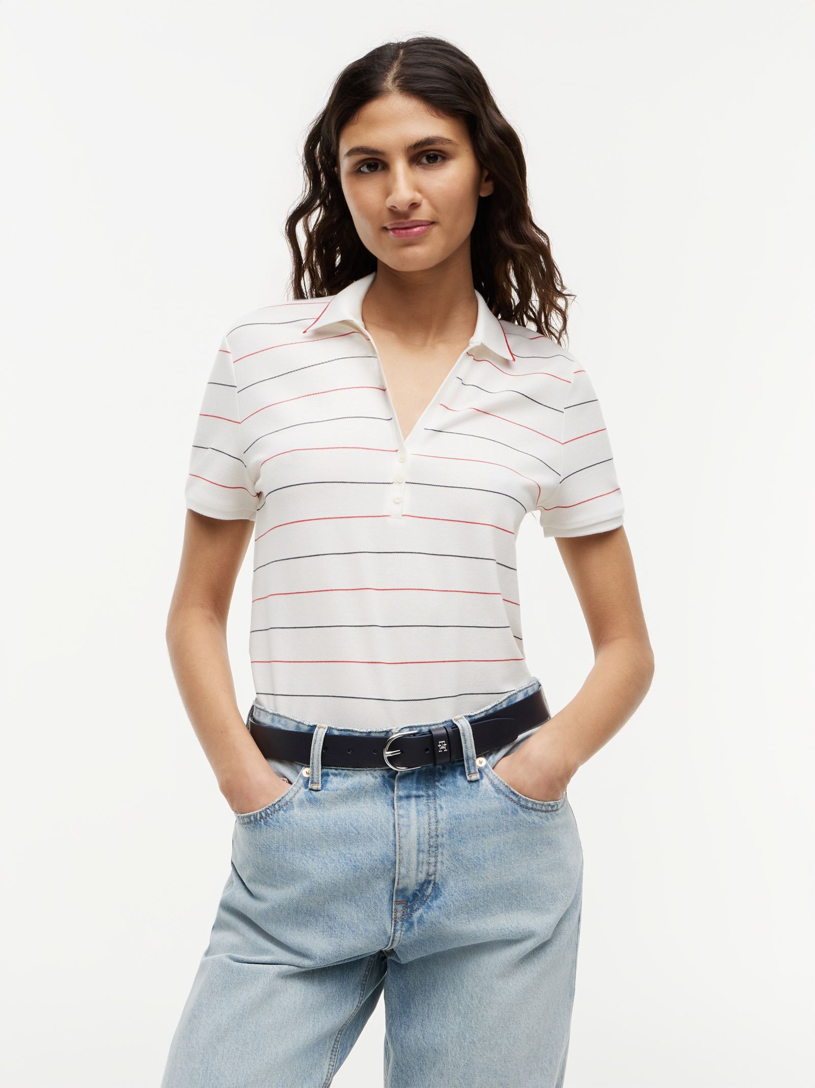 Tommy Hilfiger regular fit piqué henley poloshirt in wit
