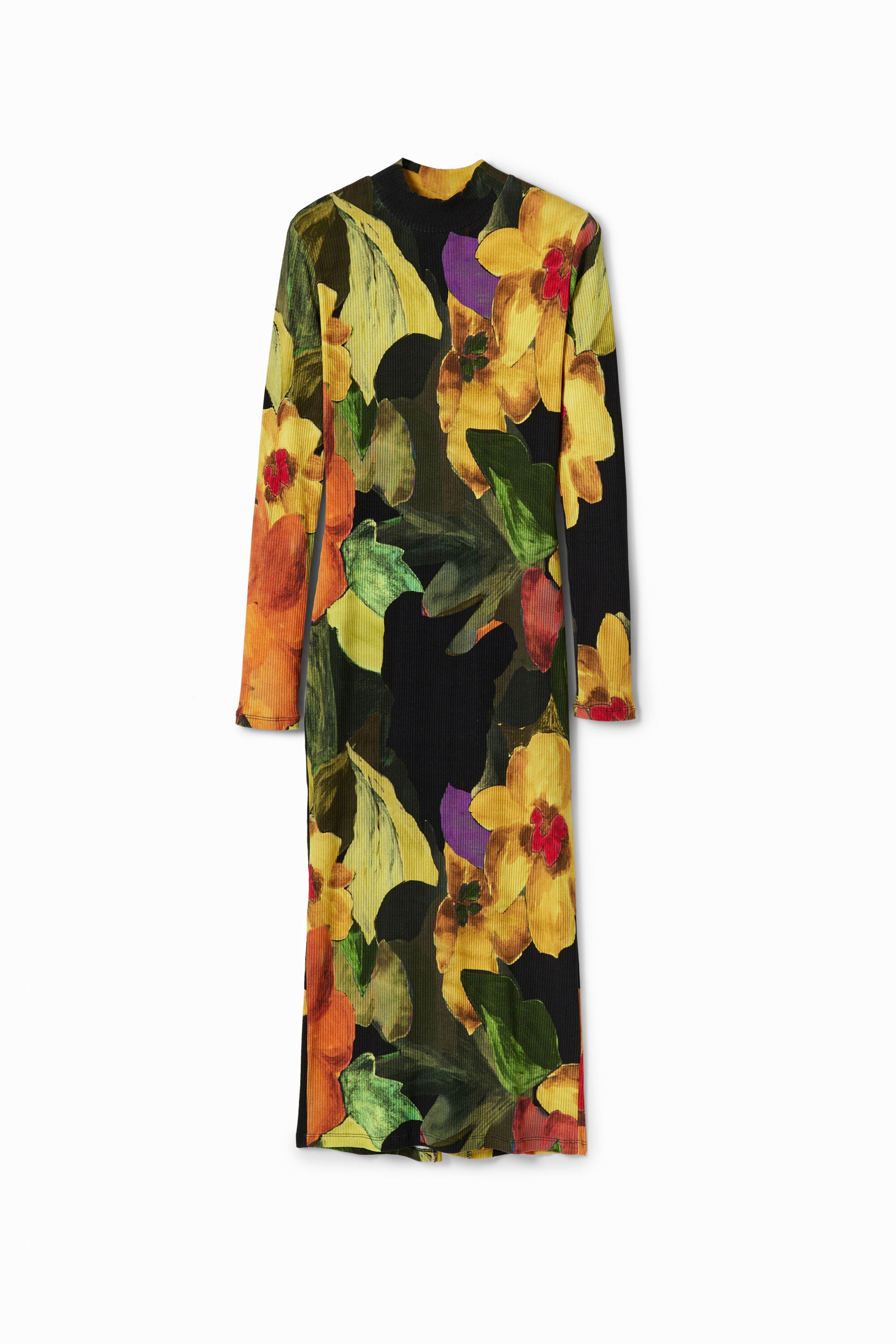 Desigual Slim fit midi-jurk met bloemen in zwart
