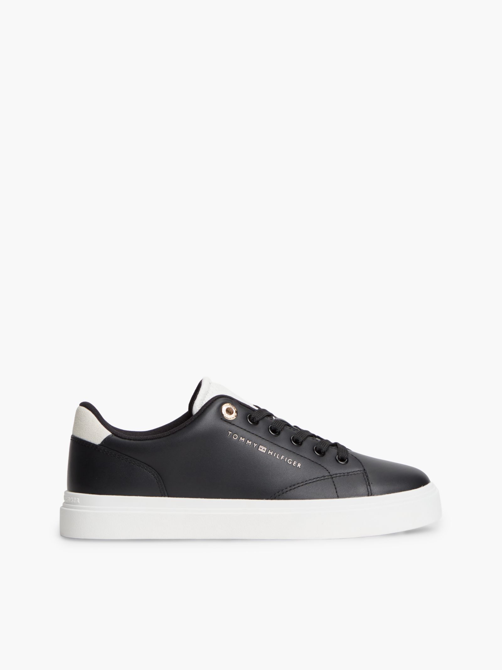 Tommy Hilfiger Leren cupsole sneaker met contrasterende hiel in zwart