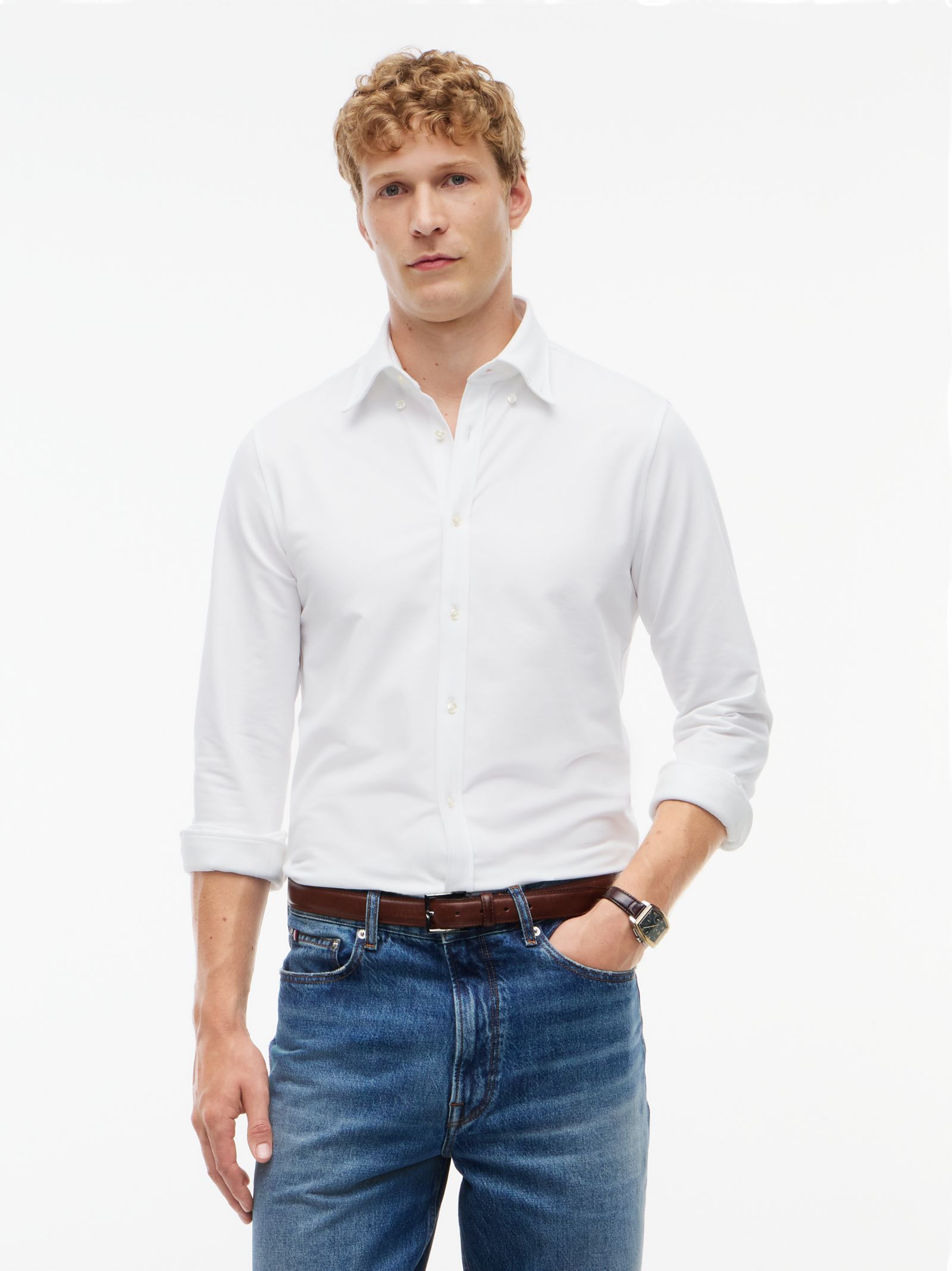 Tommy Hilfiger Performance slim fit piqué oxford overhemd in wit